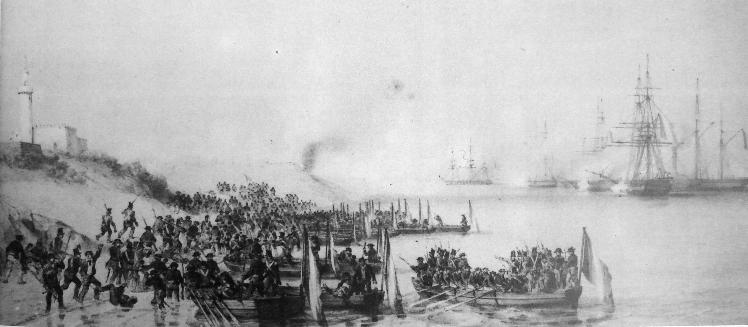French troops disambarking on the island of Mogador.