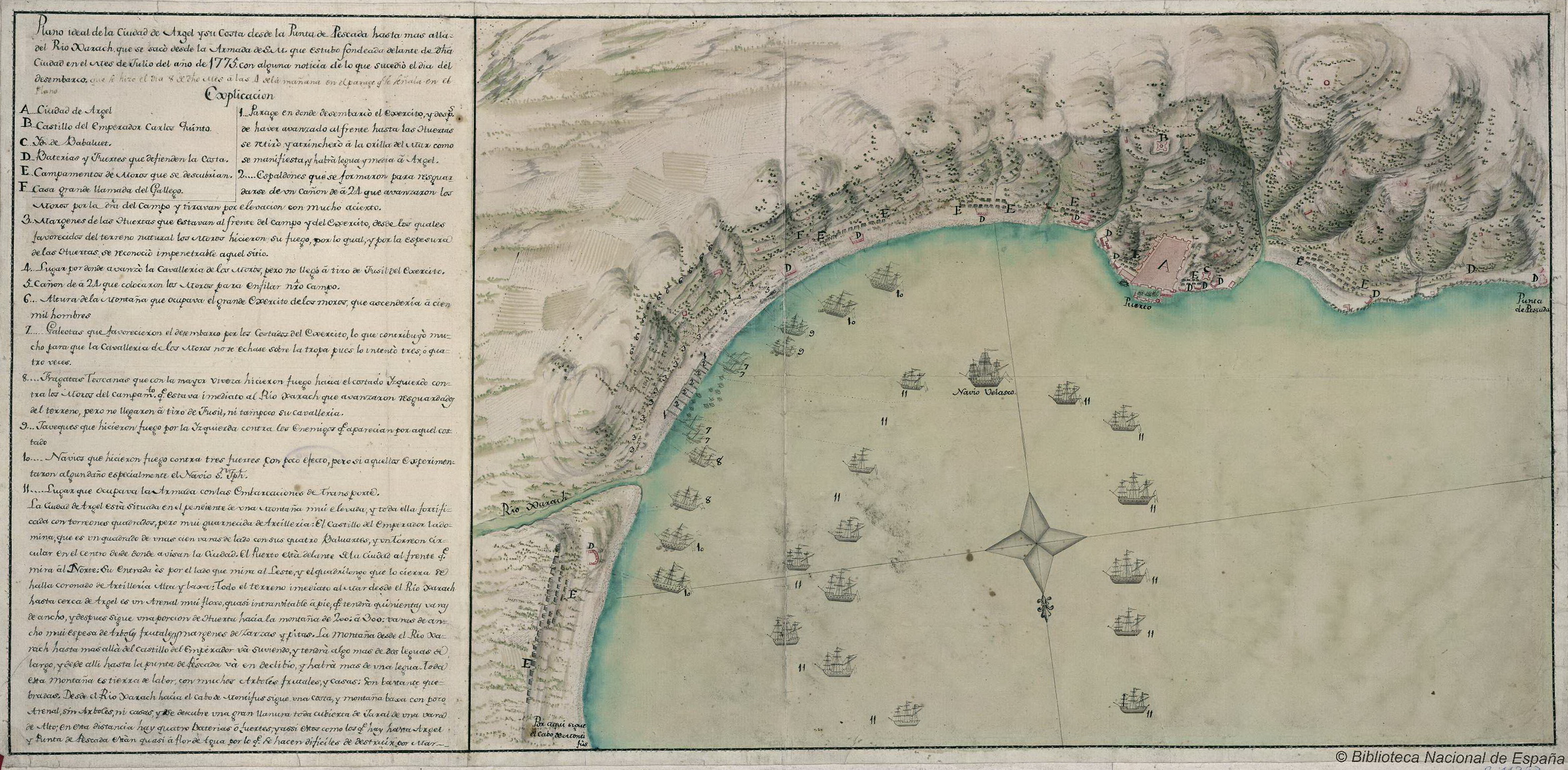 Plan de la ville et du site d'Alger ; utilisé lors de l'expédition espagnole de 1775