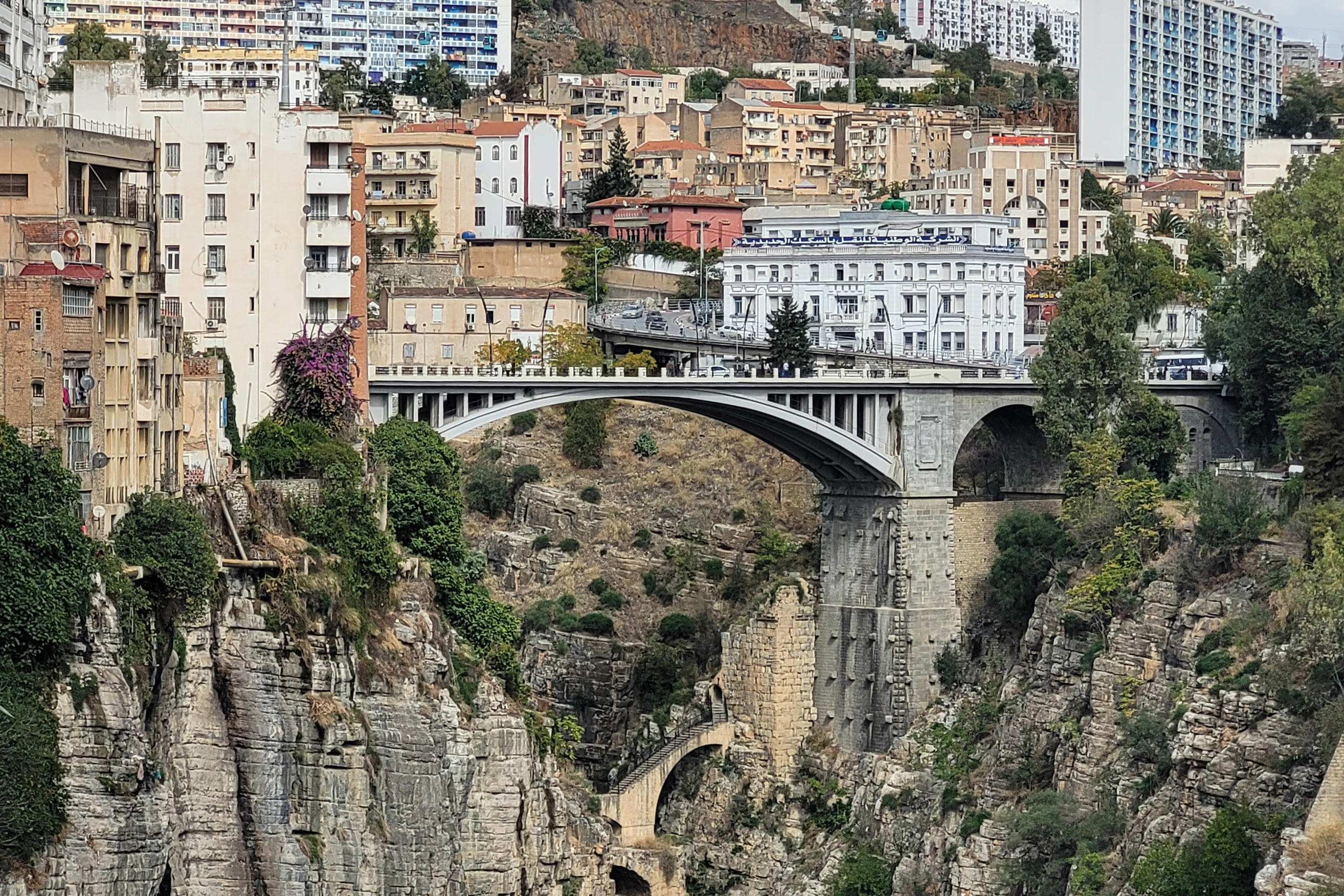 El Kantara Bridge seen from Mellah Slimane Bridge, Constantine, Algeria