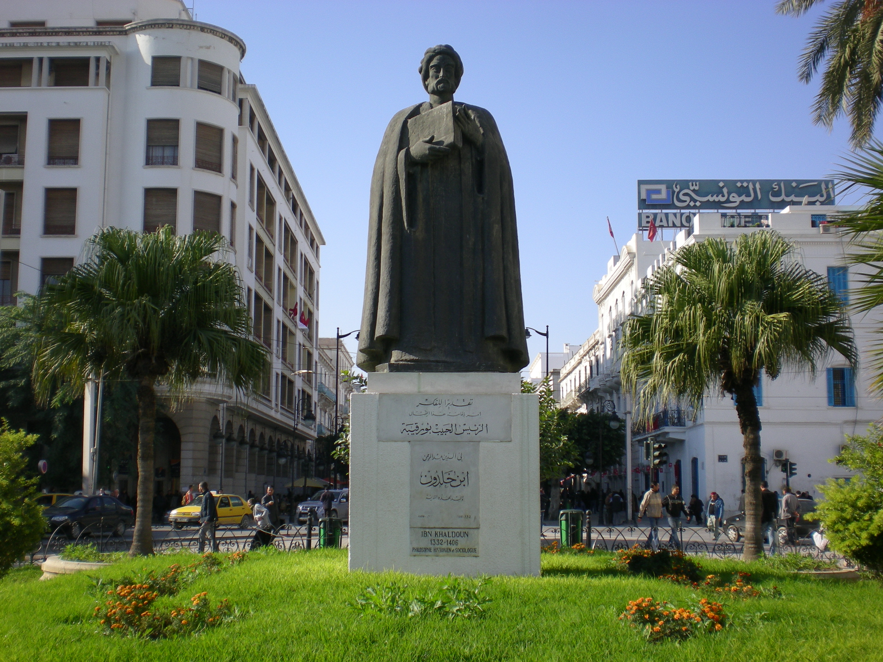 Statue of Ibn Khaldoun on Habib Bourguiba Avenue in Tunis