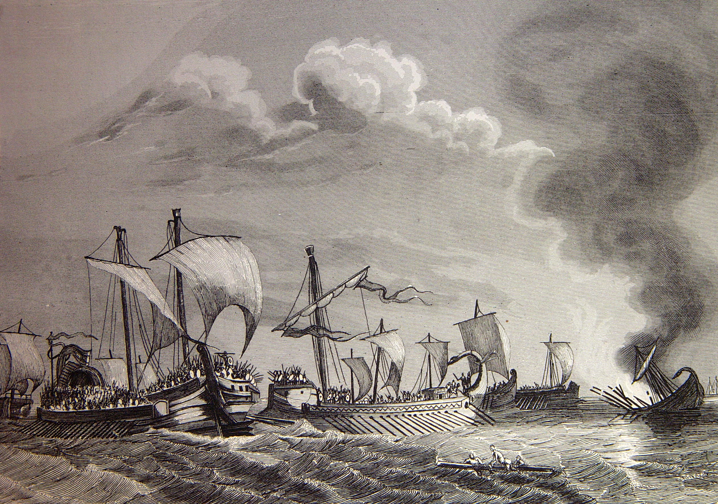 Naval combat between Romans and Carthaginians in the waters of the Ebro.