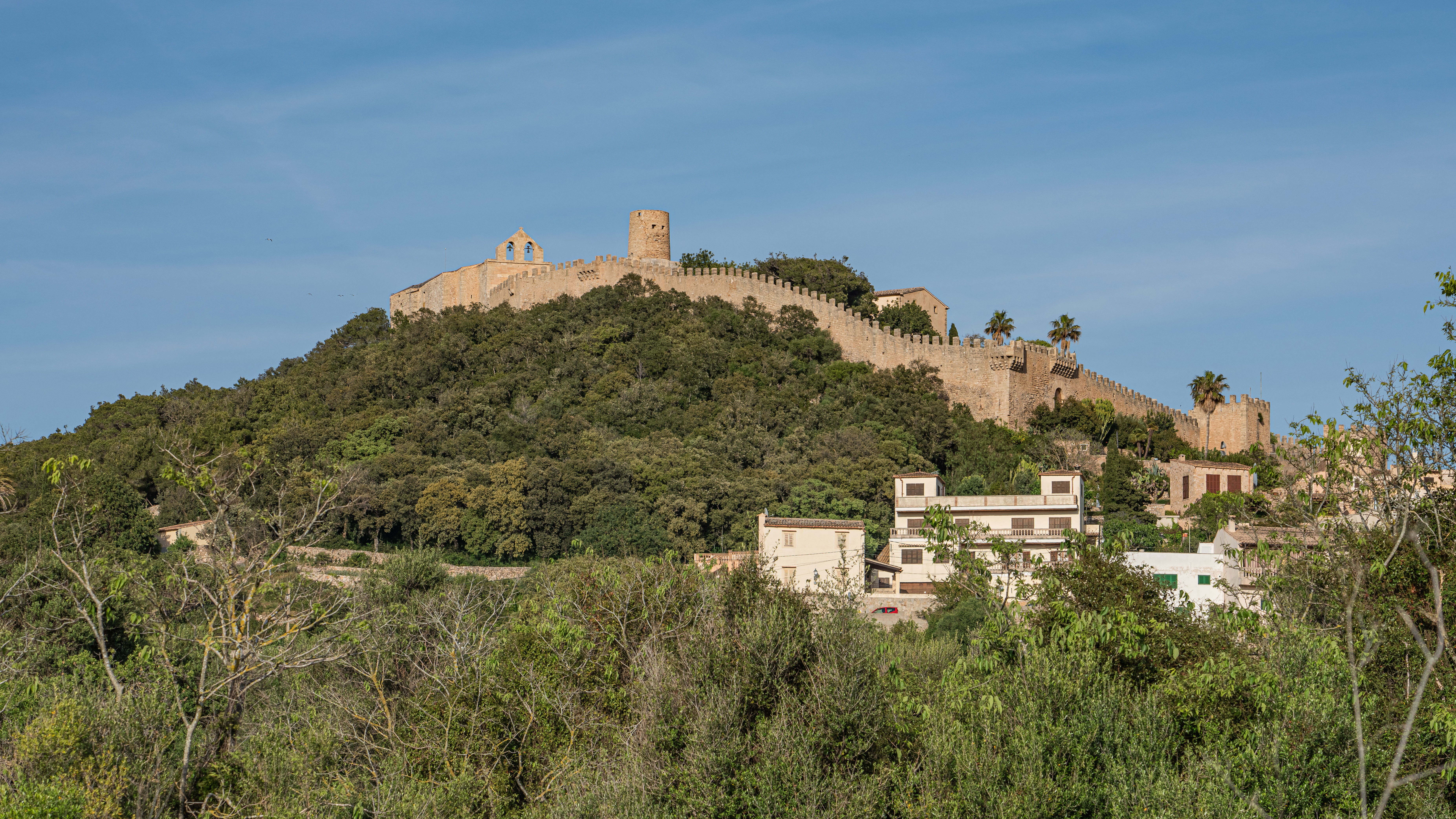 Remote view of Capdepera Castle in Capdepera, Mallorca, Spain