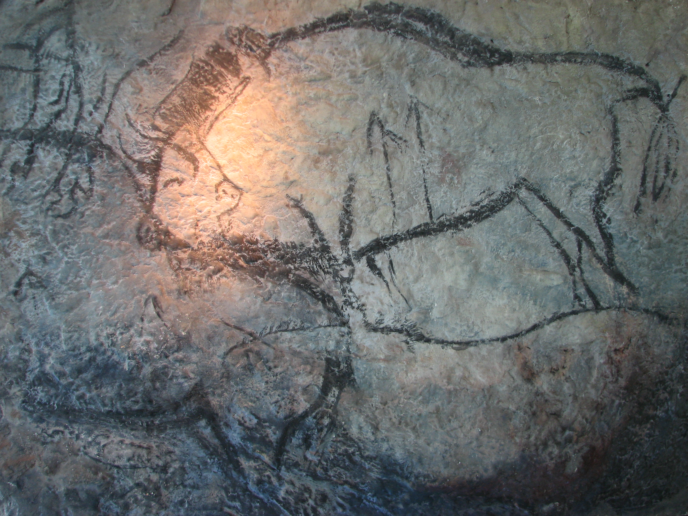 Bisons from the Black Hall (Salon noir) of the Niaux cave, replica in the Brno museum Anthropos. Magdalenian Period of Paleolithic art.