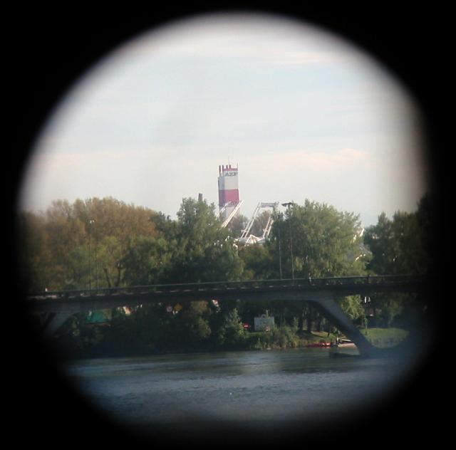 Tower of the AZF (AZote Fertilisant) chemical factory near Toulouse, France as viewed from the city center 4 or 5 km away. The building was destroyed by an explosion of ammonium nitrate on September 21st 2001, killing 29 people and injuring thousands.