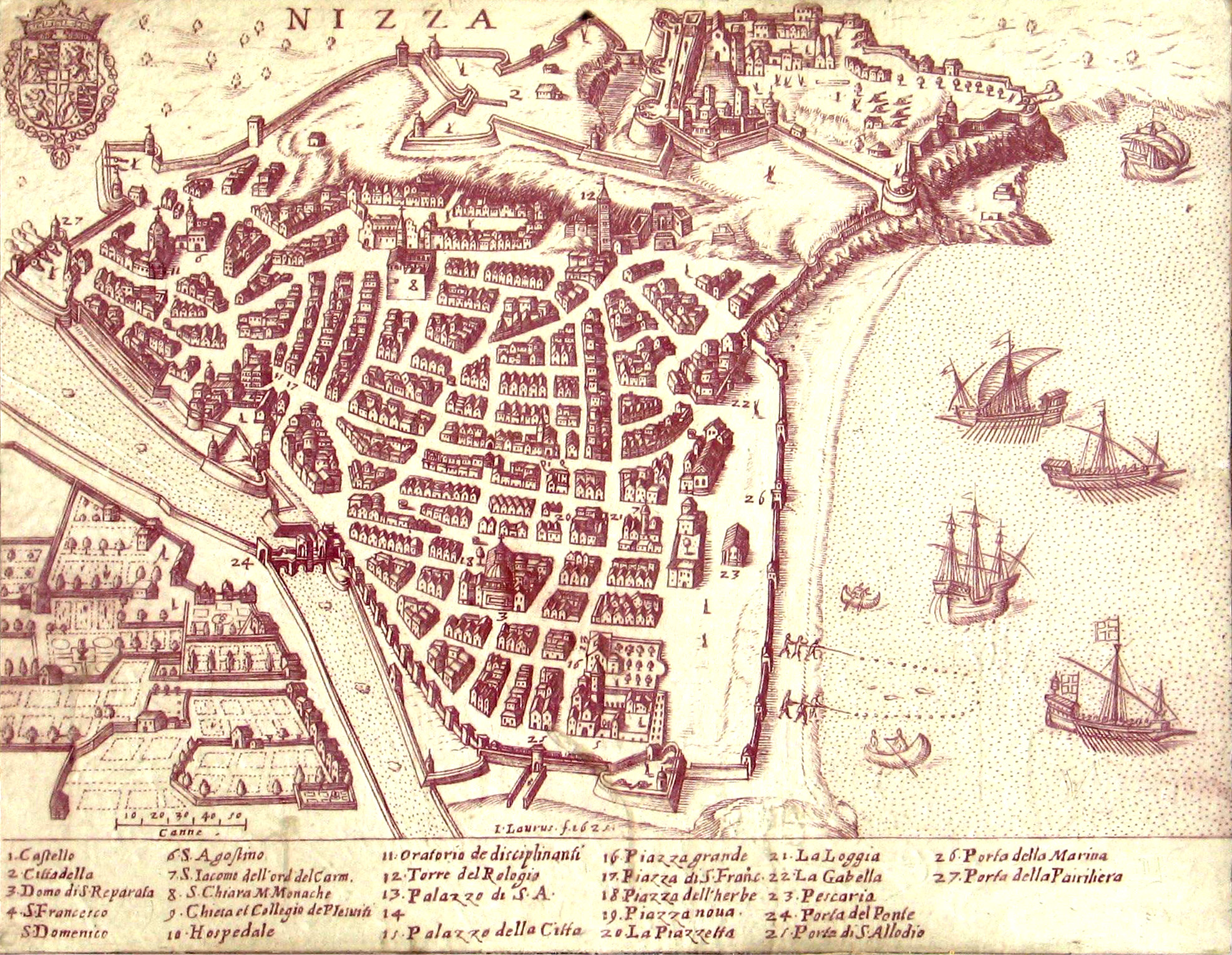 City map of Nice in 1624.