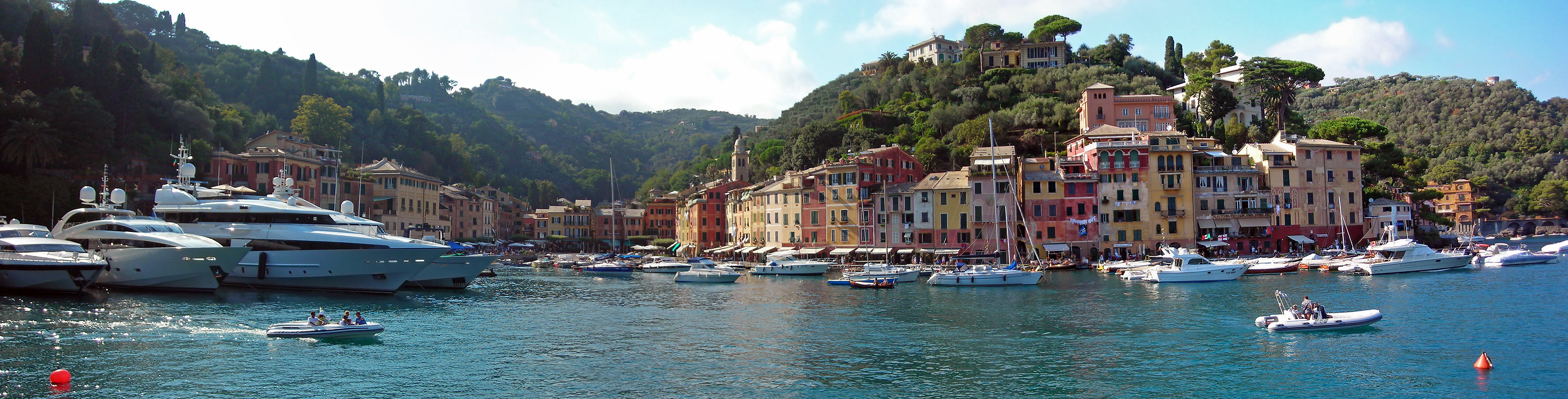 Panoramic view over Portofino, Italy.