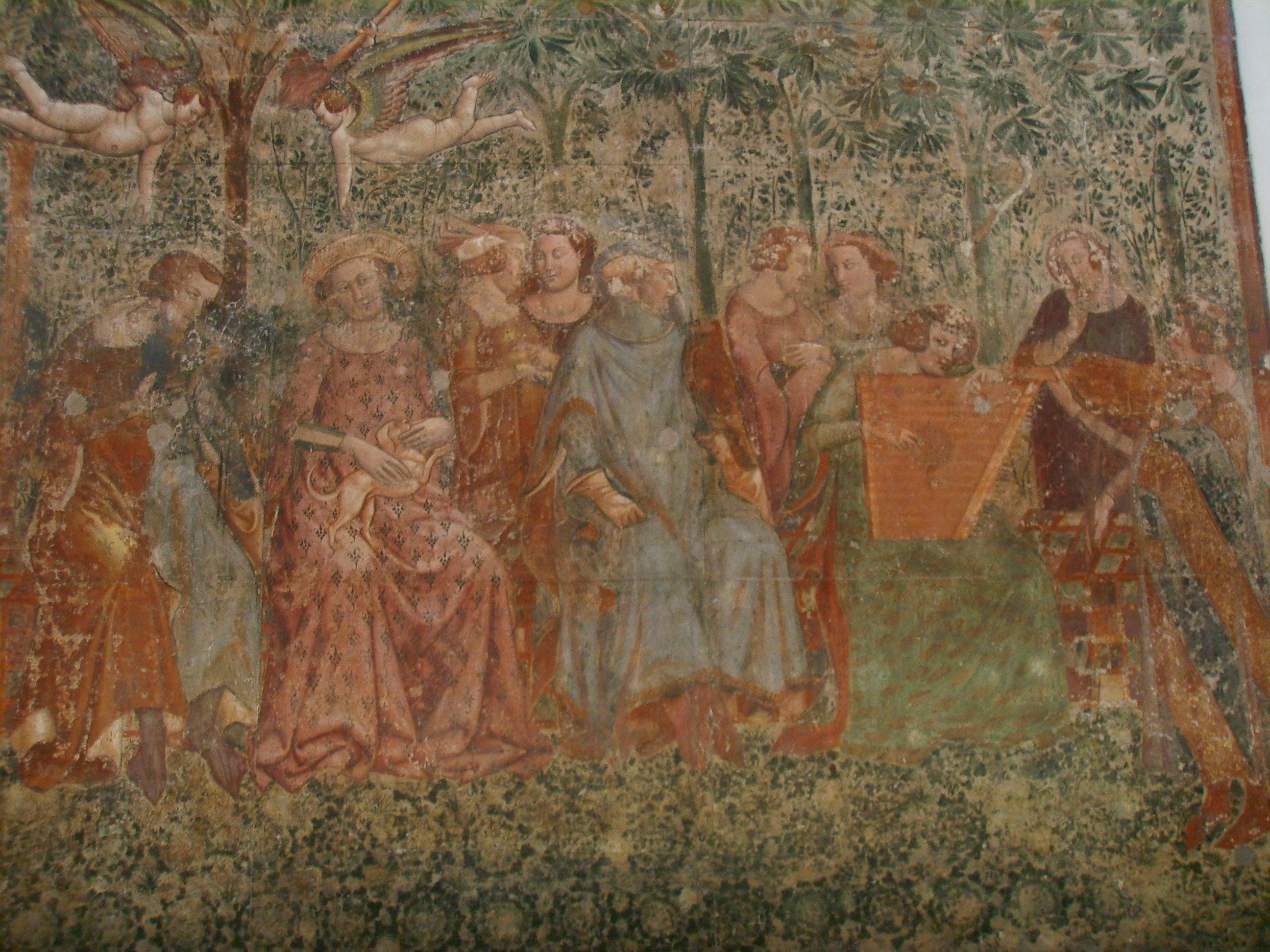 Camposanto Monumentale (Monumental graveyard) in Pisa, Italy: Trionfo della Morte ("Triumph of Death") by Buonamico Buffalmacco (Detail: A courtly scene).