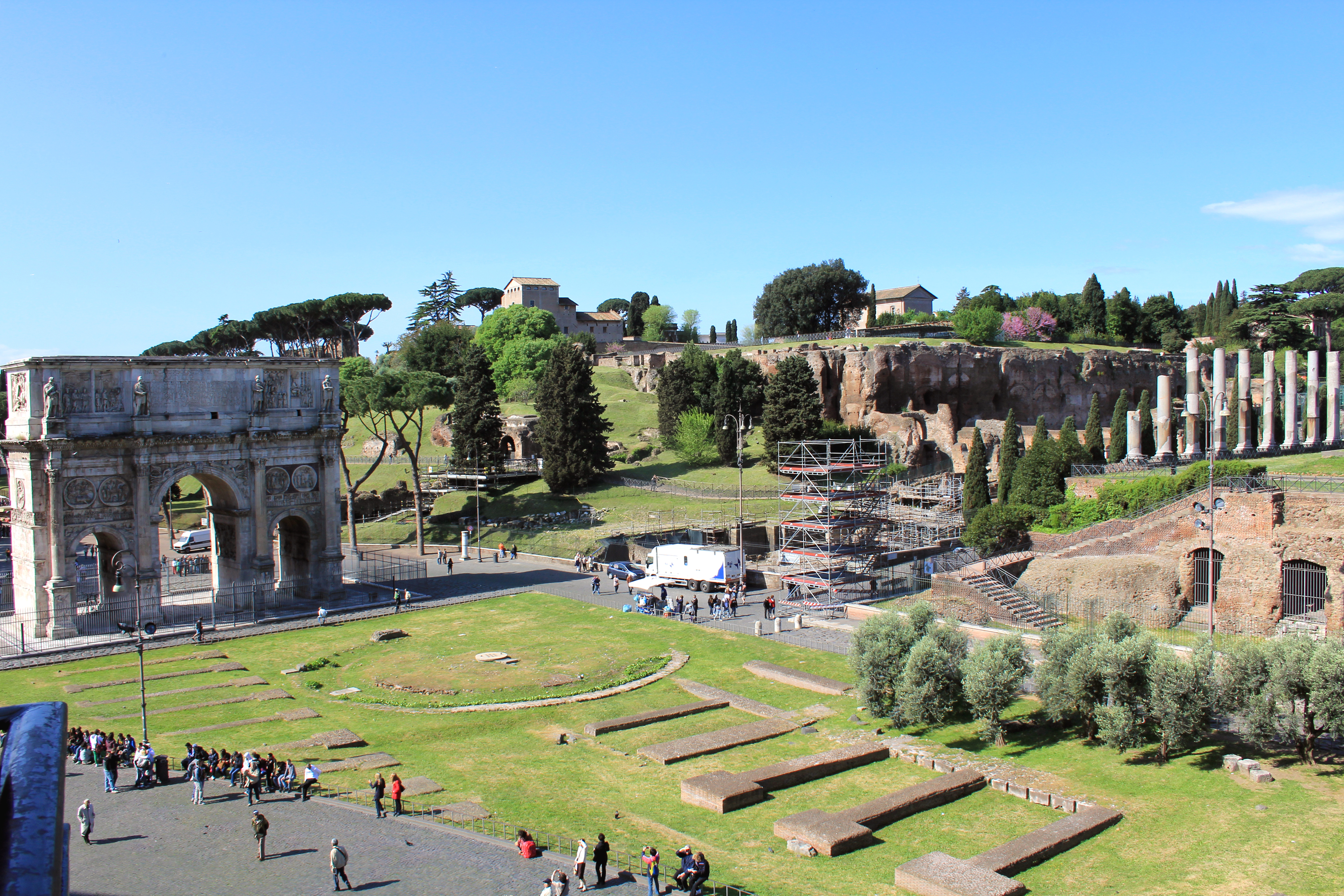 Look from Colosseum by direction of Palatine Hill  and Arch of Constantine , Rome, Italy