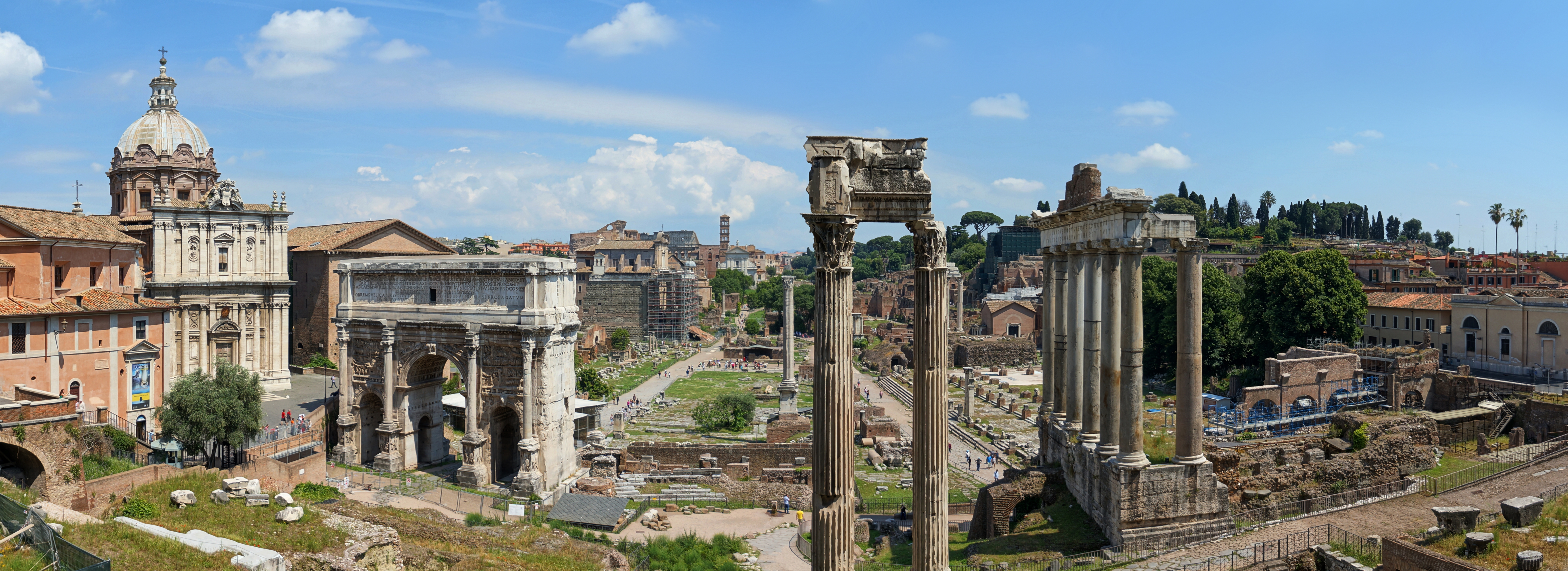 The Forum Romanum in Rome. HDR panoramic view out of 9 pictures (3 exposures at 3 different angles). Picture taken from the Capitoline Museums.