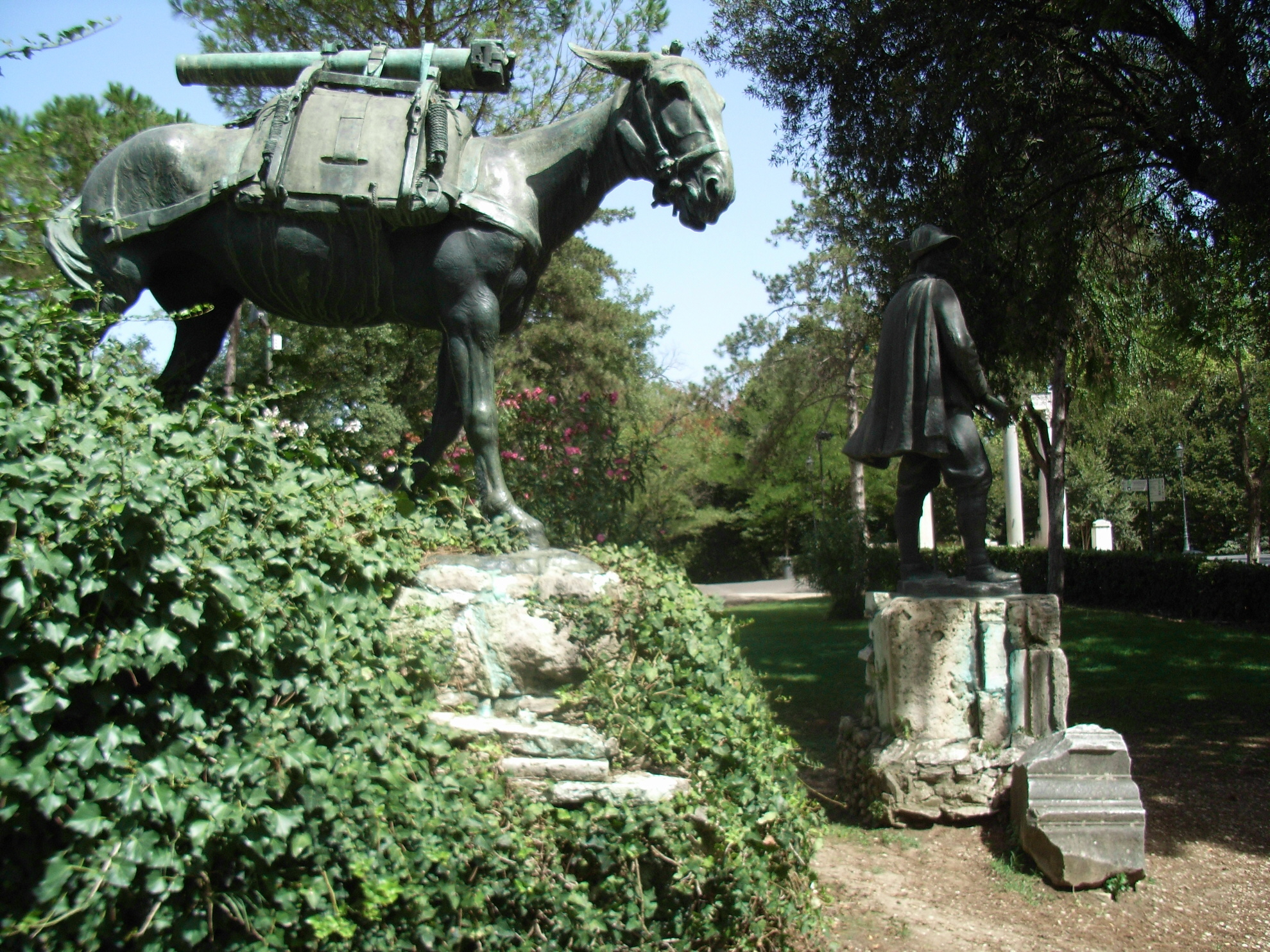 Monument to Alpini (Alpine Troops) and his mule - Villa Borghese Park, Rome