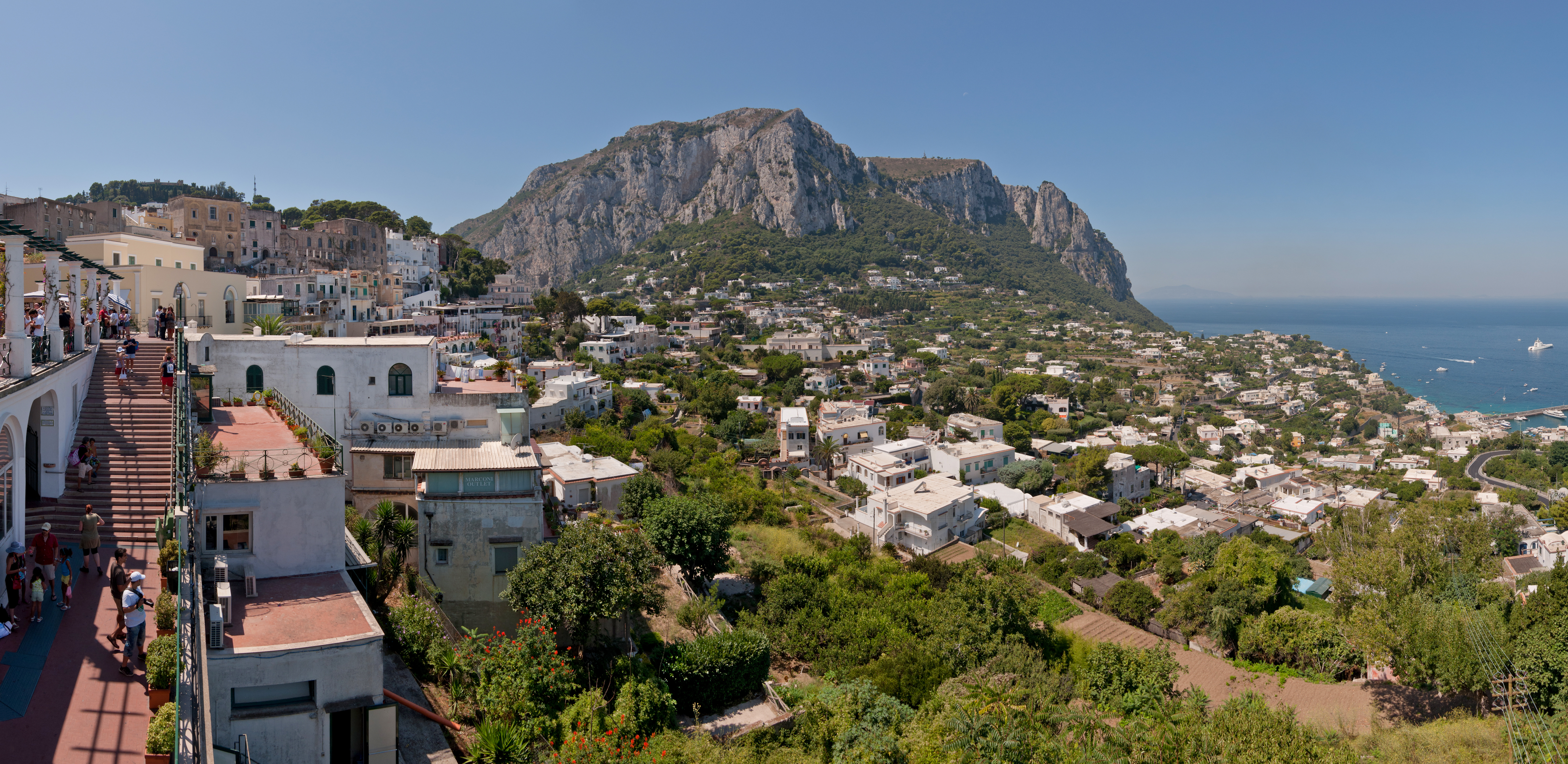 Panoramic view from Capri Centre Belvedere, on Capri Island, Italy.