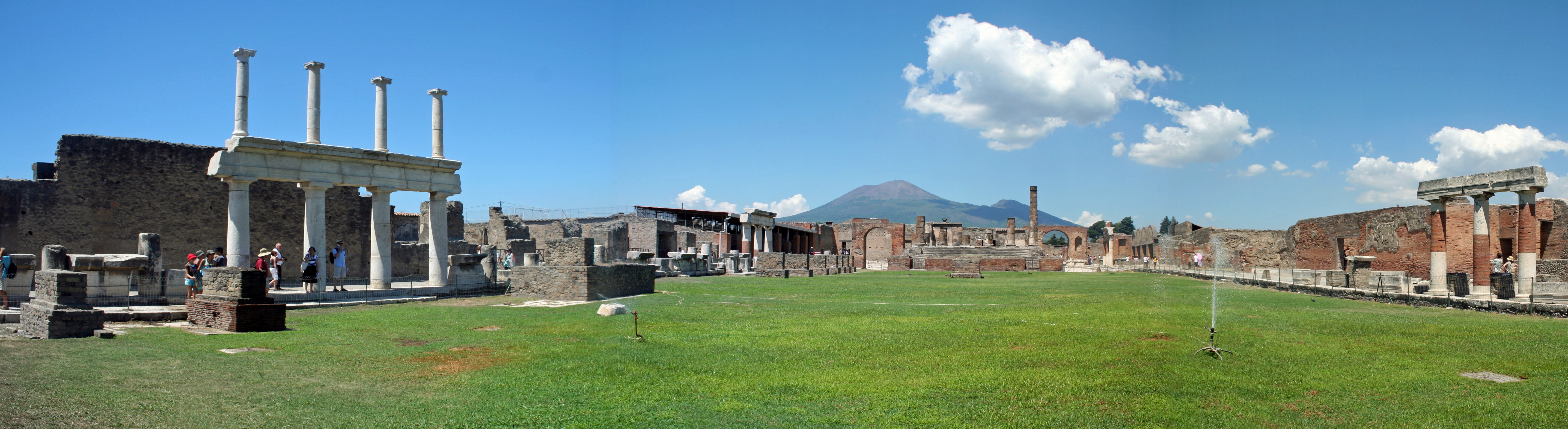 Panoramic view of the Forum of Pompeii with Vesuvius