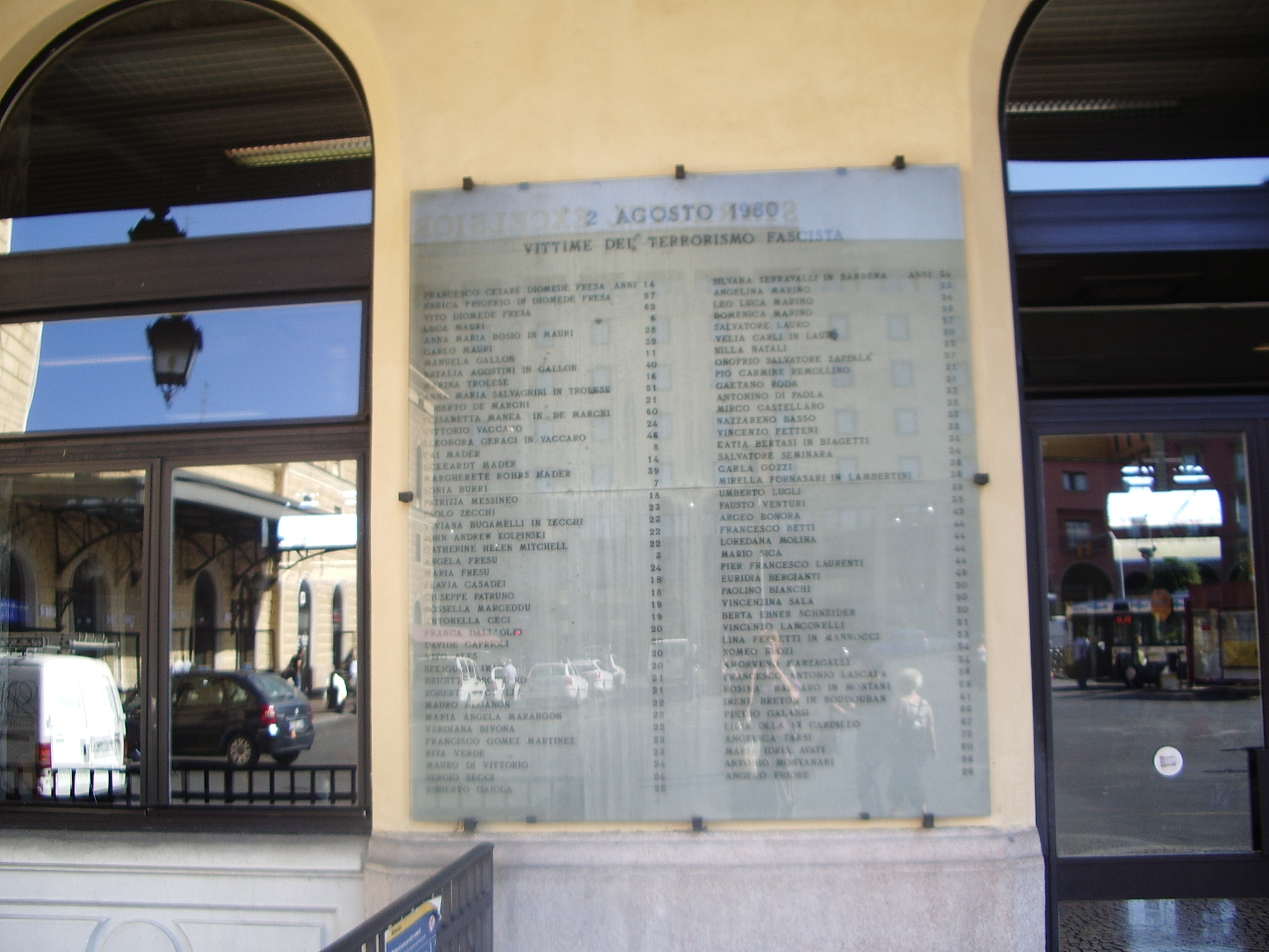 A picture of the plaque at Bologna Centrale.  I took this picture this past summer.