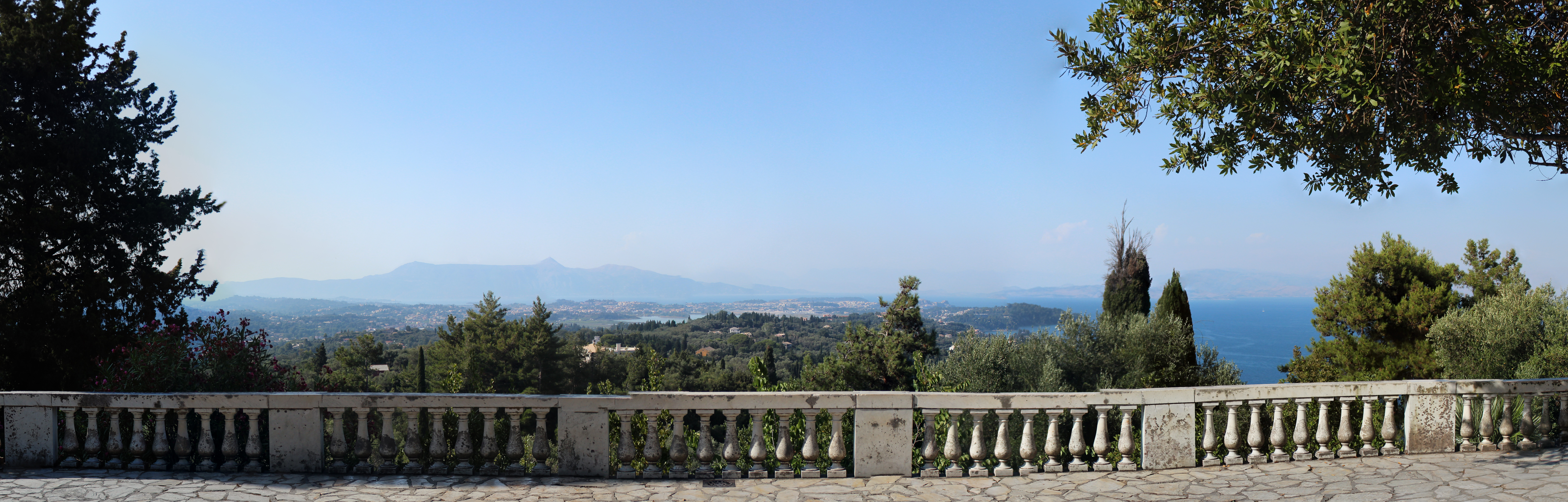 Panoramic view from Achilleion balcony towards Corfu-city
