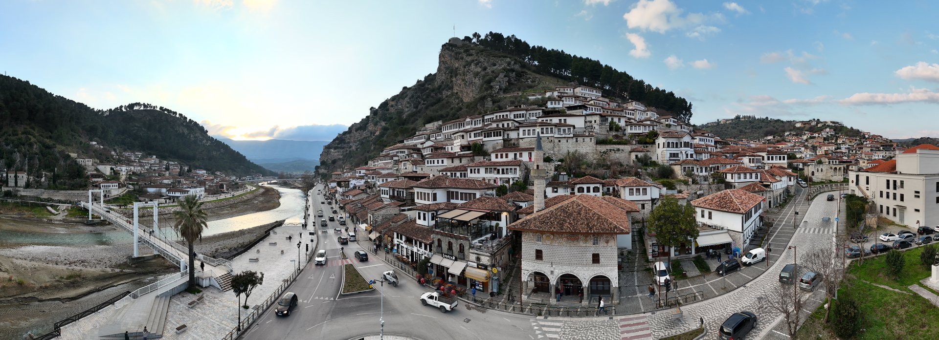 Aerial view of Berat - Mangalem panorama