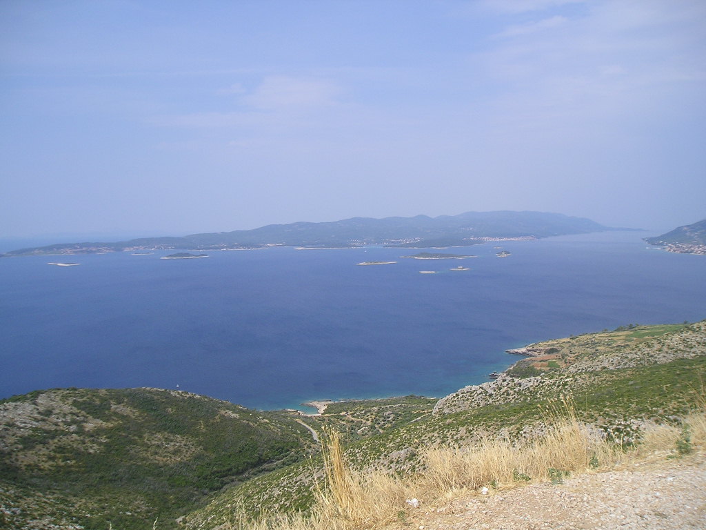 a view of the island of Korcula from the east, from Peljesac, taken by Joy 2004-6-27,