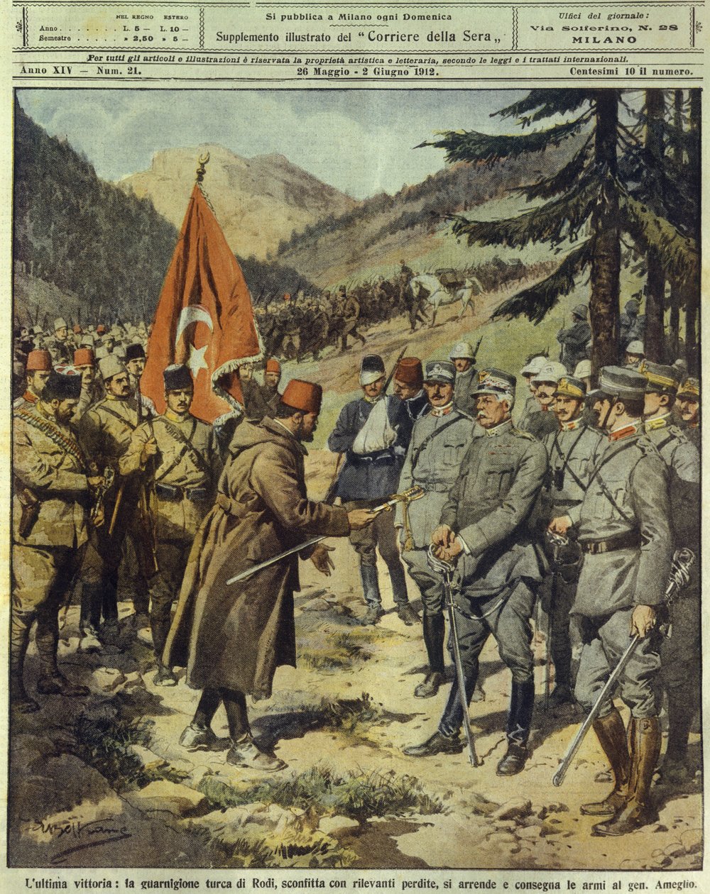 Surrender of the Ottoman garrison of Rhodes to the Italians under General Ameglio