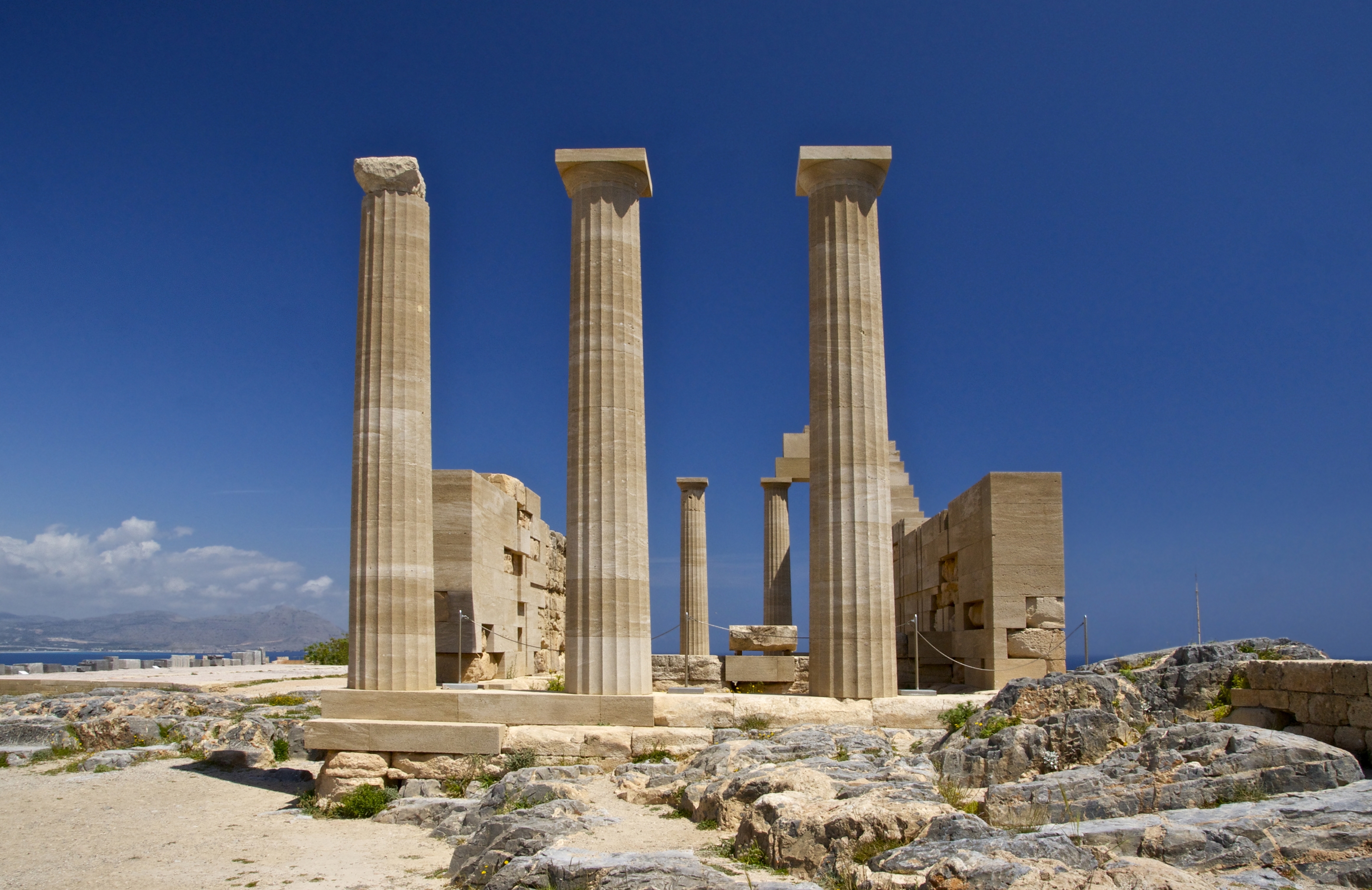 Temple of Athena Lindia, Acropolis of Lindos, island of Rhodes, Greece.