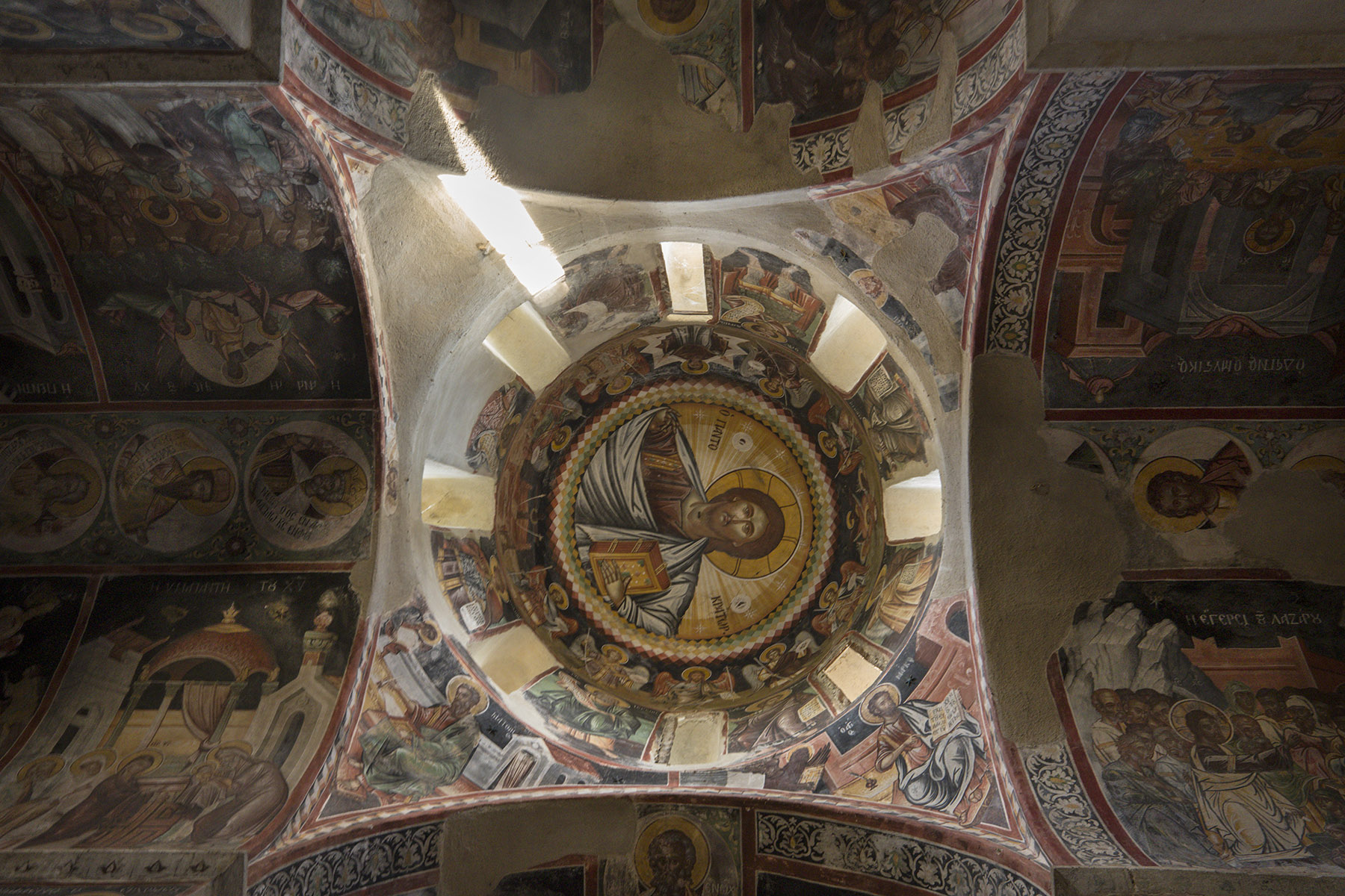 Kaisariani Monastery Athens,  polychrome fresco on ceiling, December 13, 2019