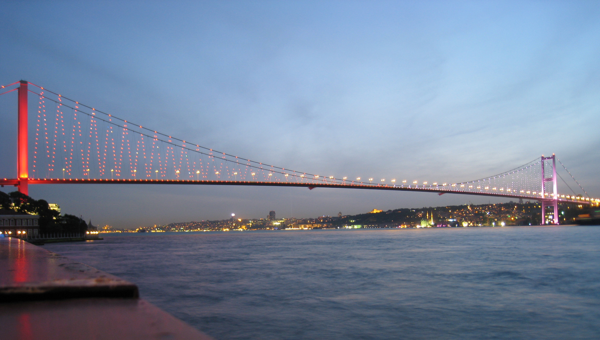 The Bosphorus Bridge after sunset.  Istanbul, Turkey