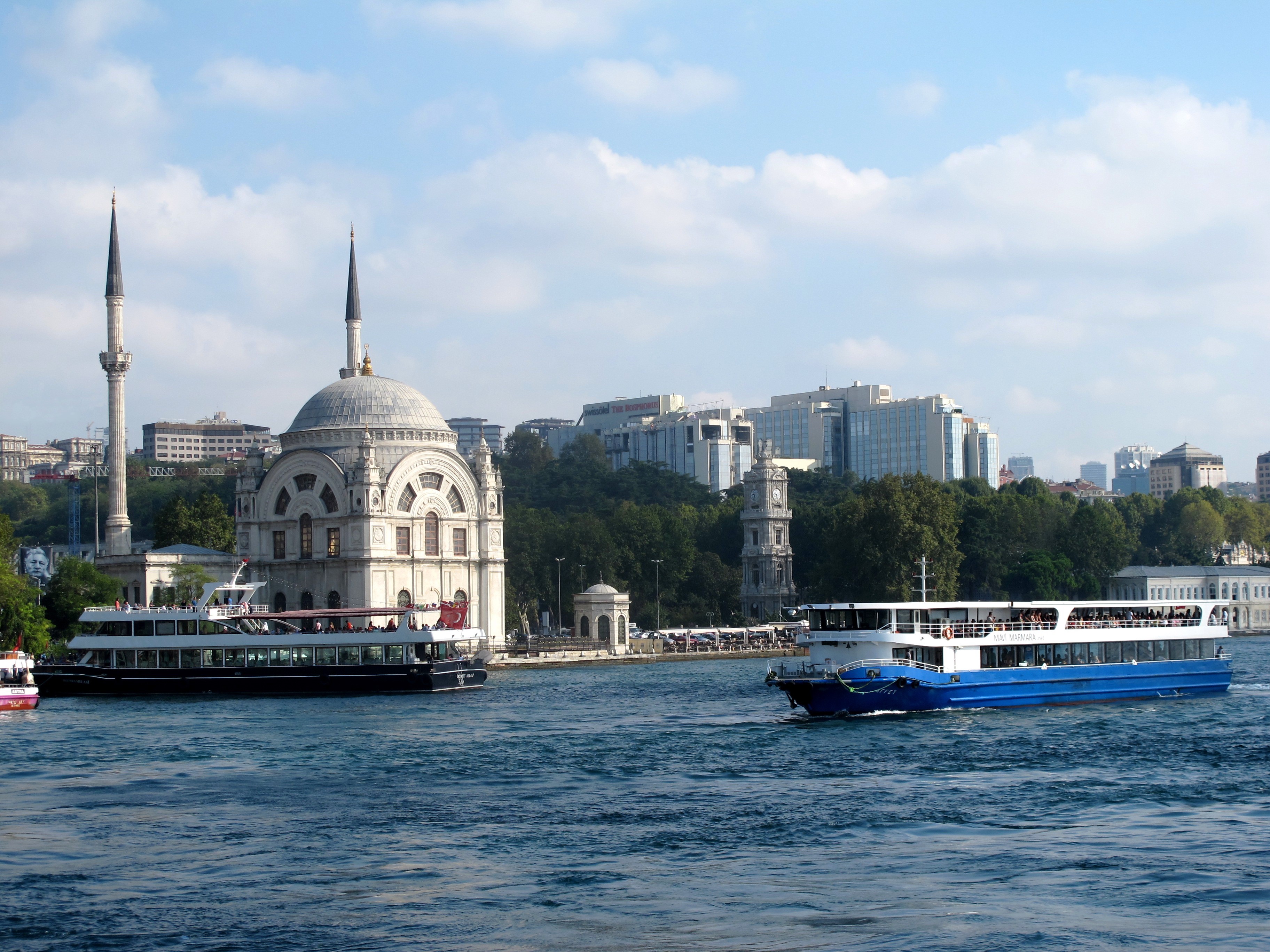 The view of Dolmabahçe Mosque in the left of picture