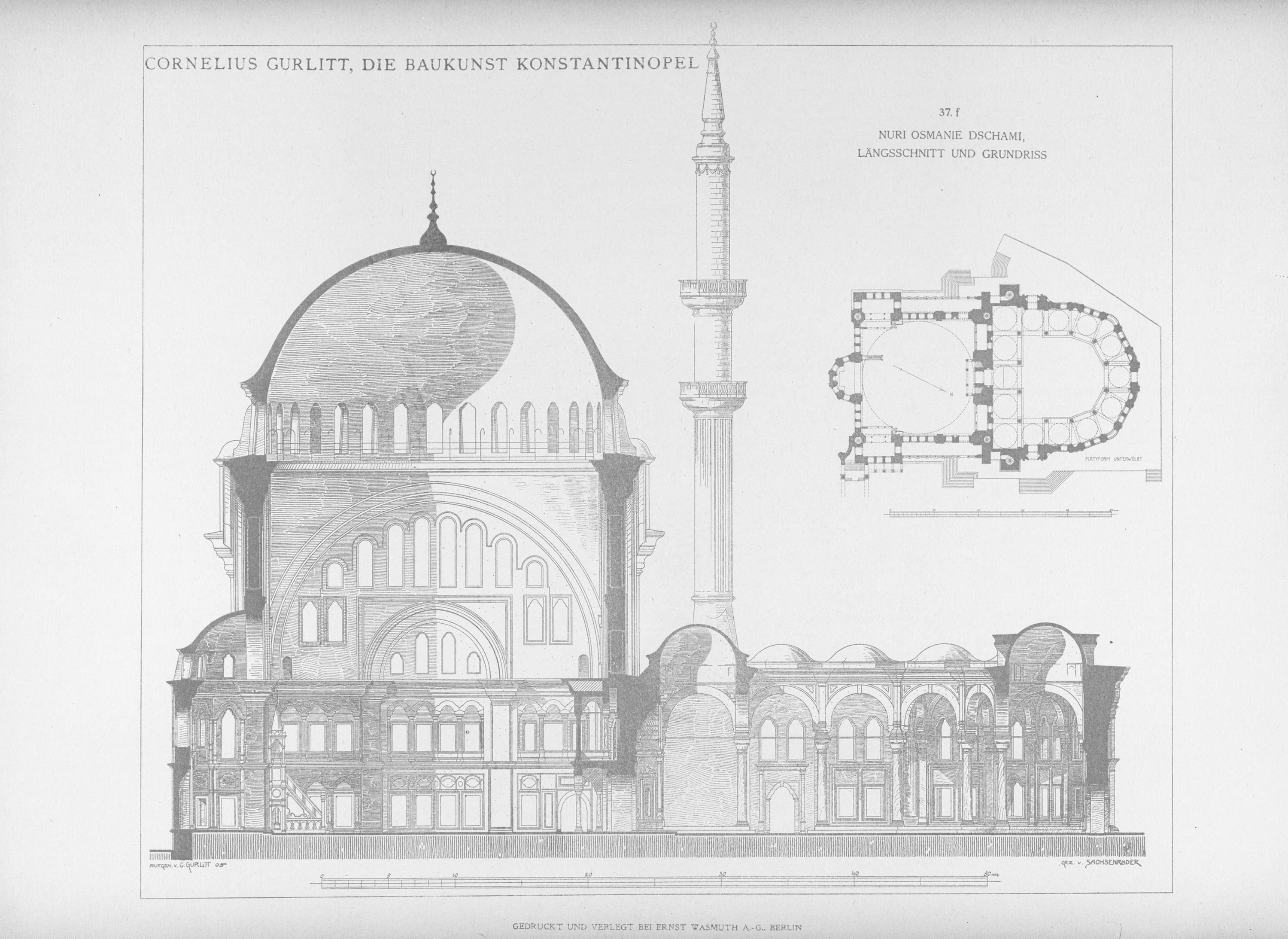 Section and plan of the Nuruosmaniye Mosque, Istanbul.