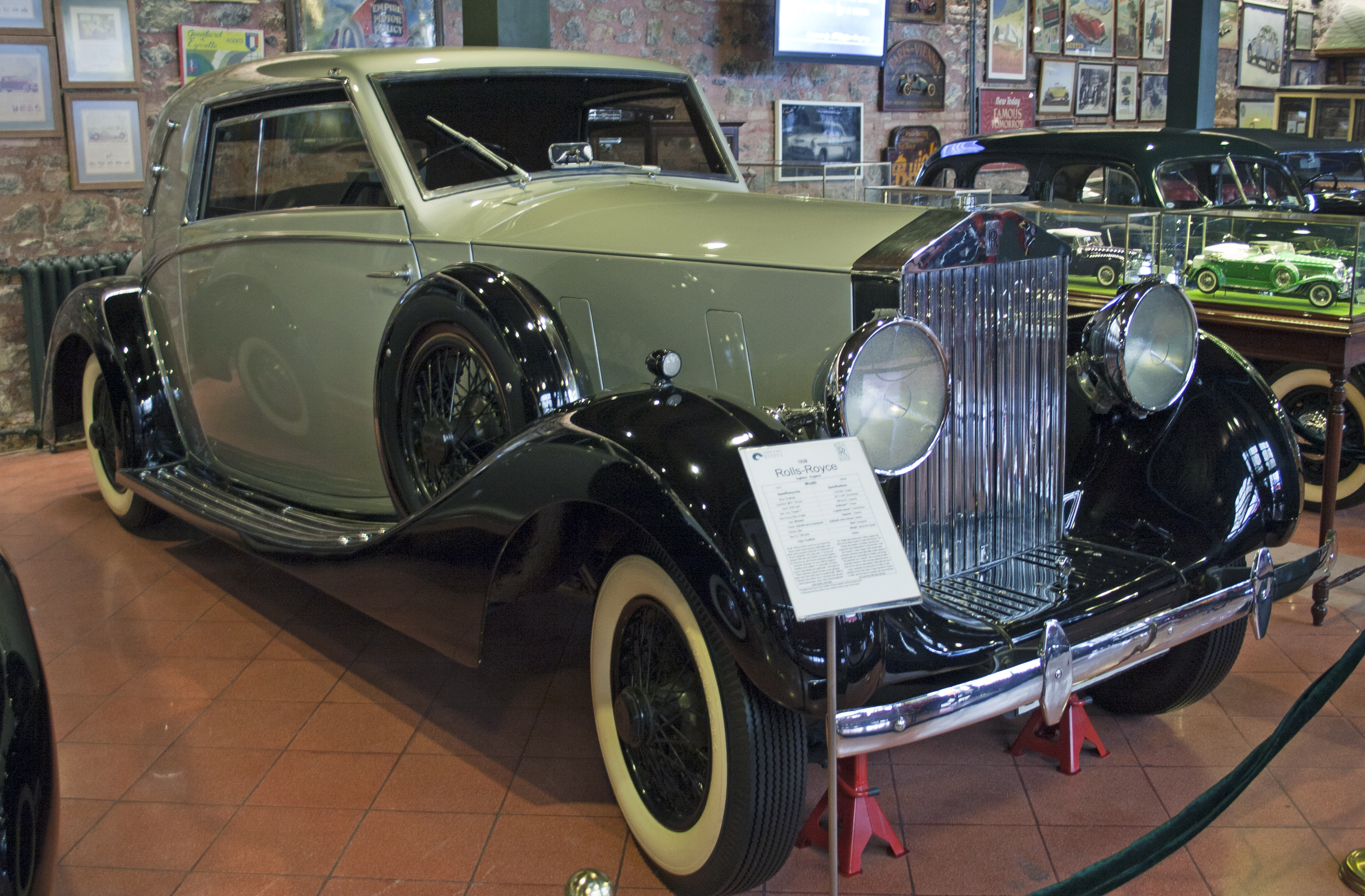 A 1938 Rolls-Royce Wraith coupé on display in the Rahmi M. Koç Museum of Transportation. This car was the 12th Wraith to be built, and was sent to Paris to be bodied by Carrosserie De Villars. The car originally belonged to French actress Gaby Morlay.