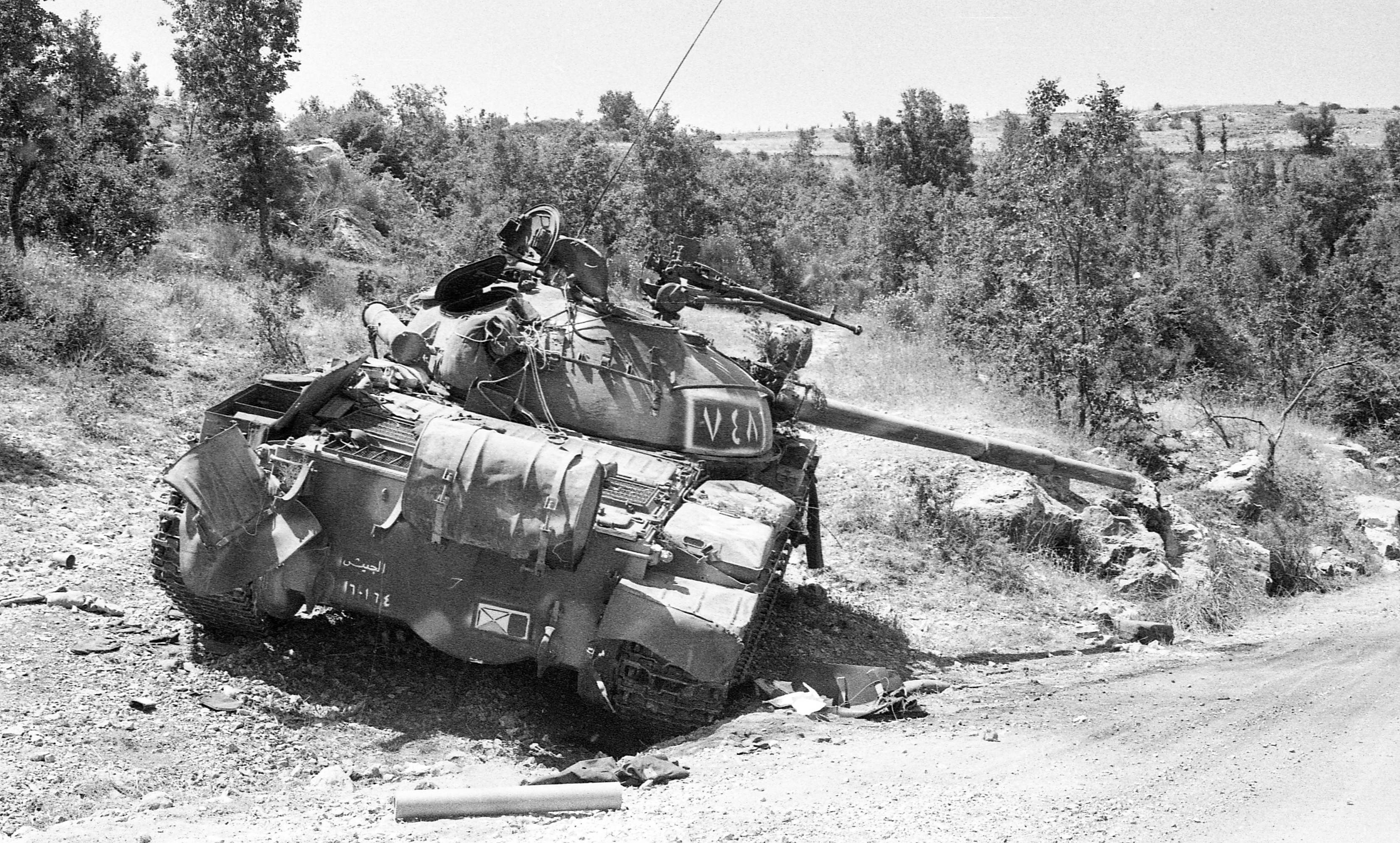 "The IDF entered deep into Lebanon trying to enter the capital Beiruth. Photo shows:  Many Syrian tanks were hit by the IDF and totally destroyed."
