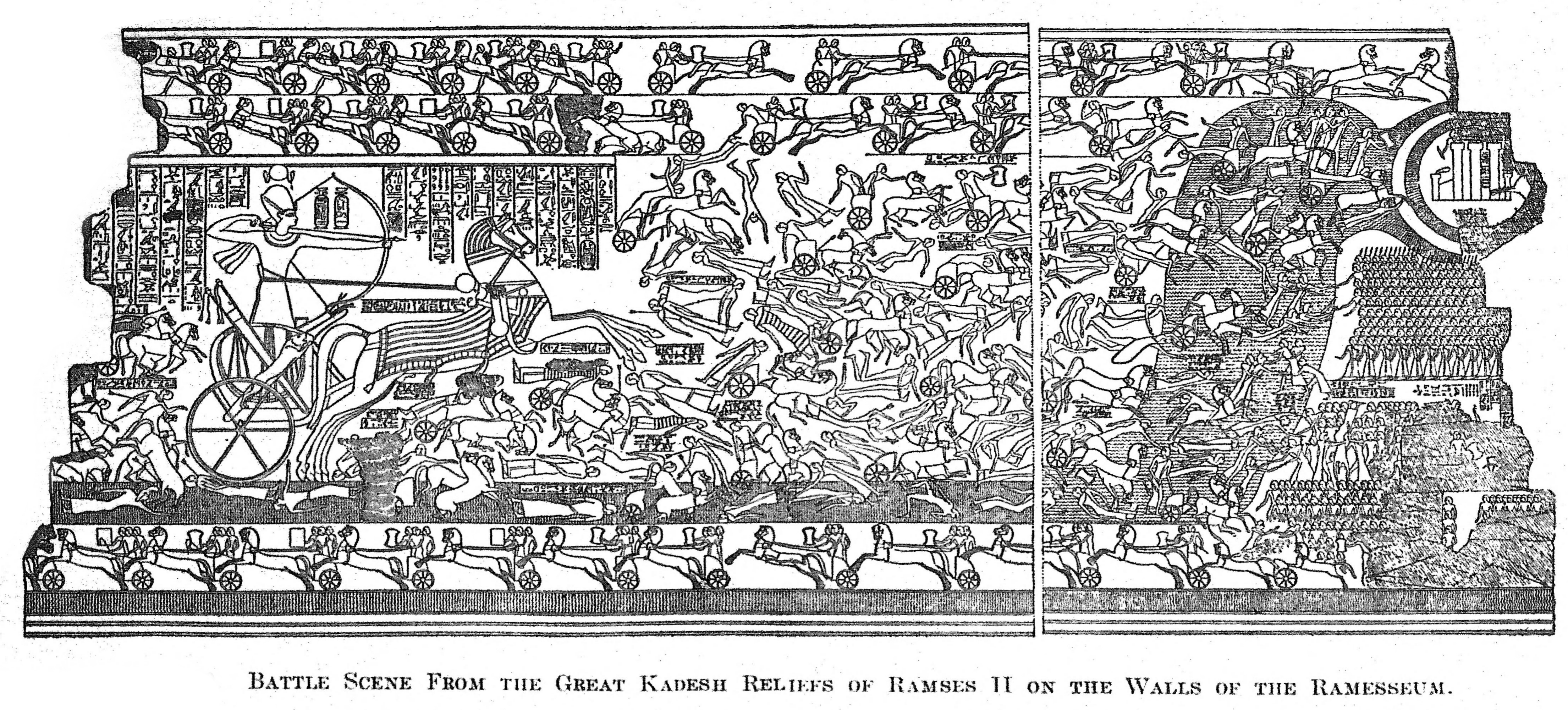 Battle scene from the Great Kadesh reliefs of Ramses II on the Walls of the Ramesseum