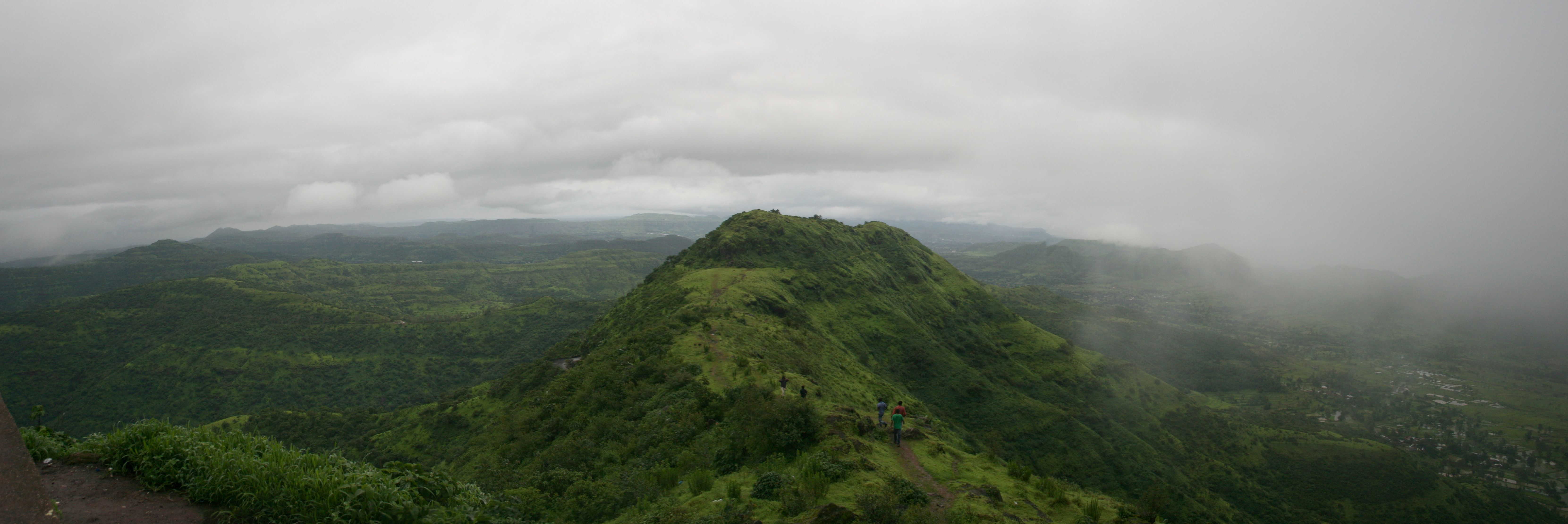 Digitally stitched panorama of a scenic view from Sinhagad fort Pune India