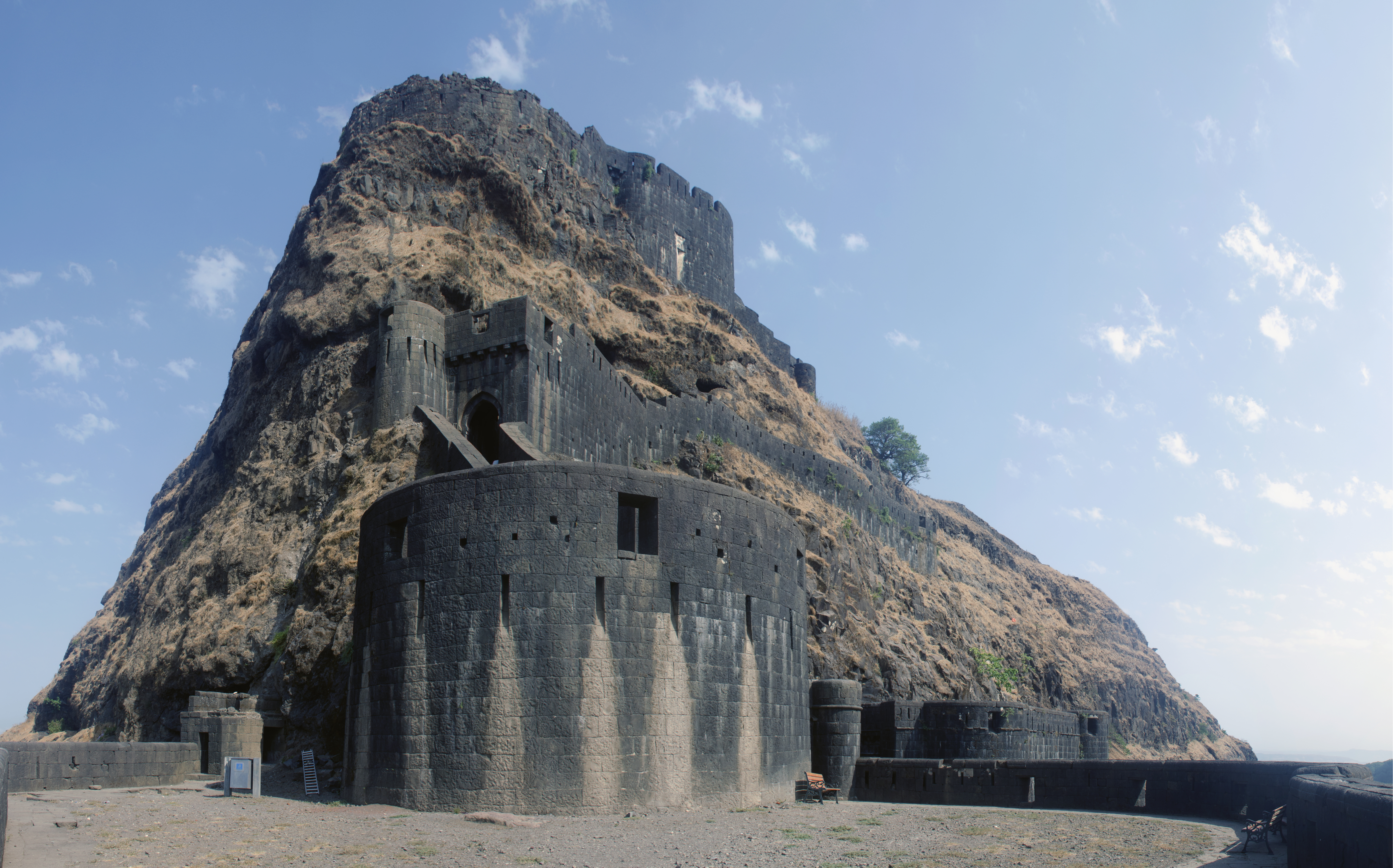 Panoramic view of the bastions of Lohagad Fort
