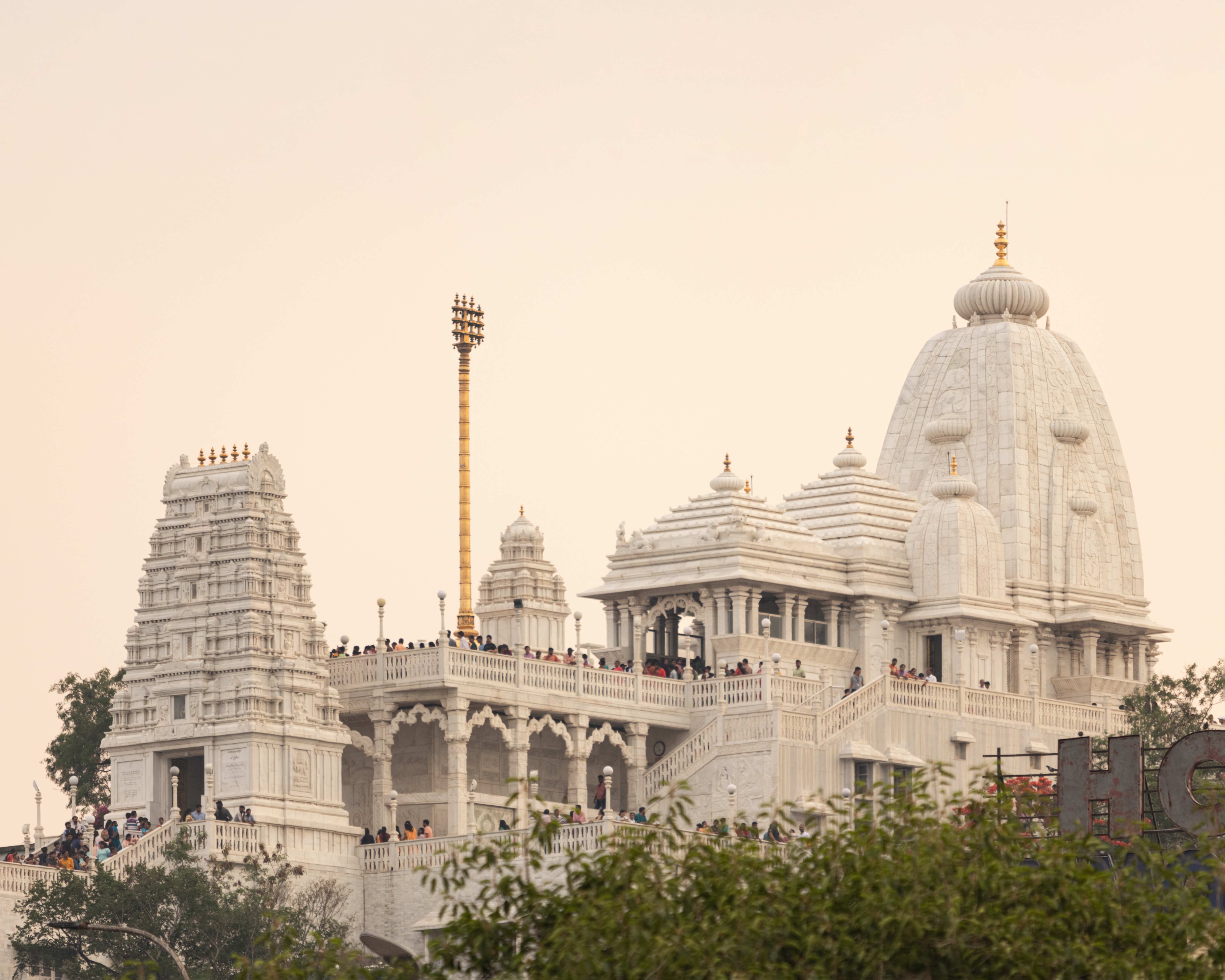 Birla Mandir on the hill locks of Hyderabad during a sunset