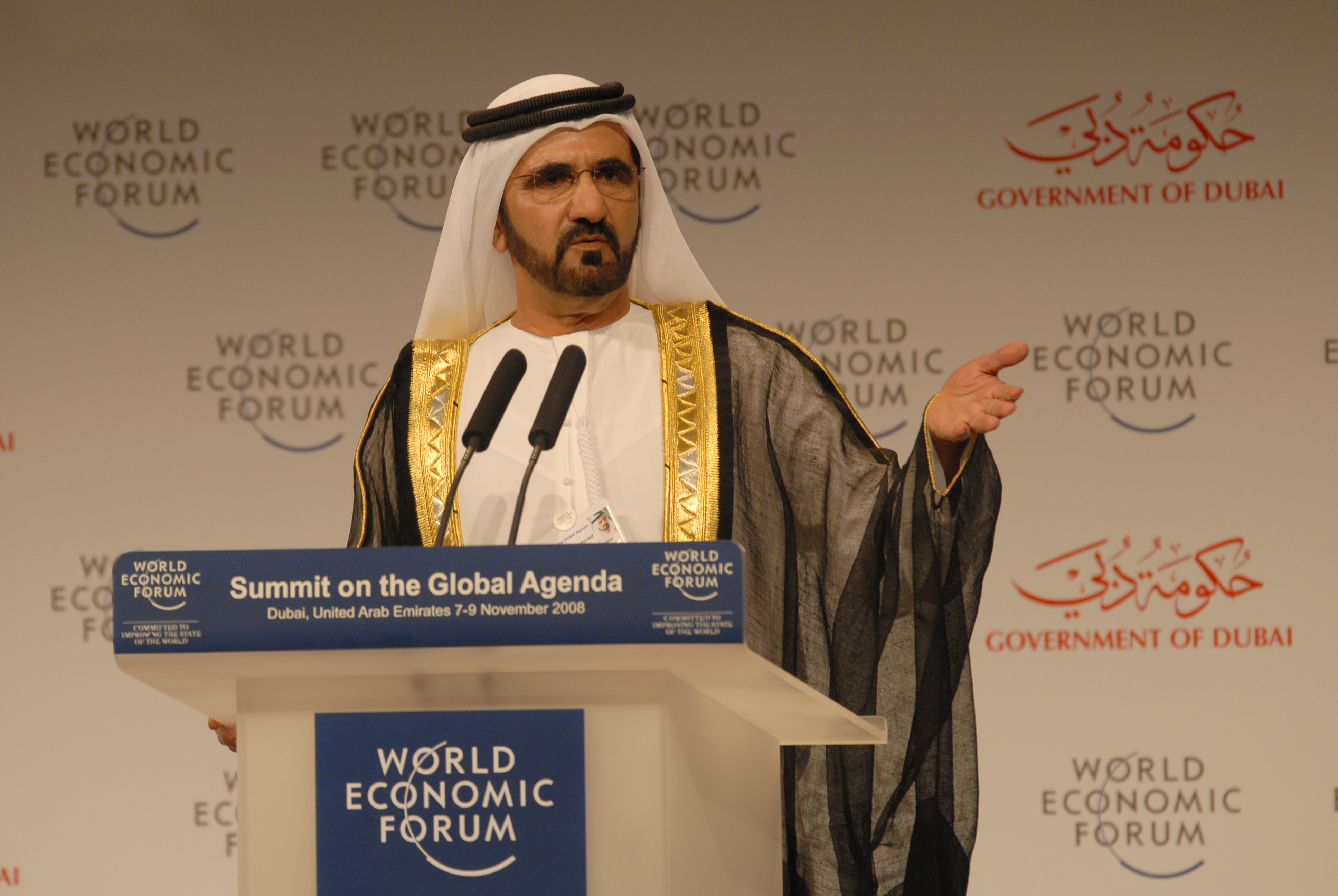 Mohammed bin Rashid Al Maktoum, Prime Minister and Vice President of the United Arab Emirates, at the World Economic Forum Summit on the Global Agenda 2008 in Dubai, United Arab Emirates.