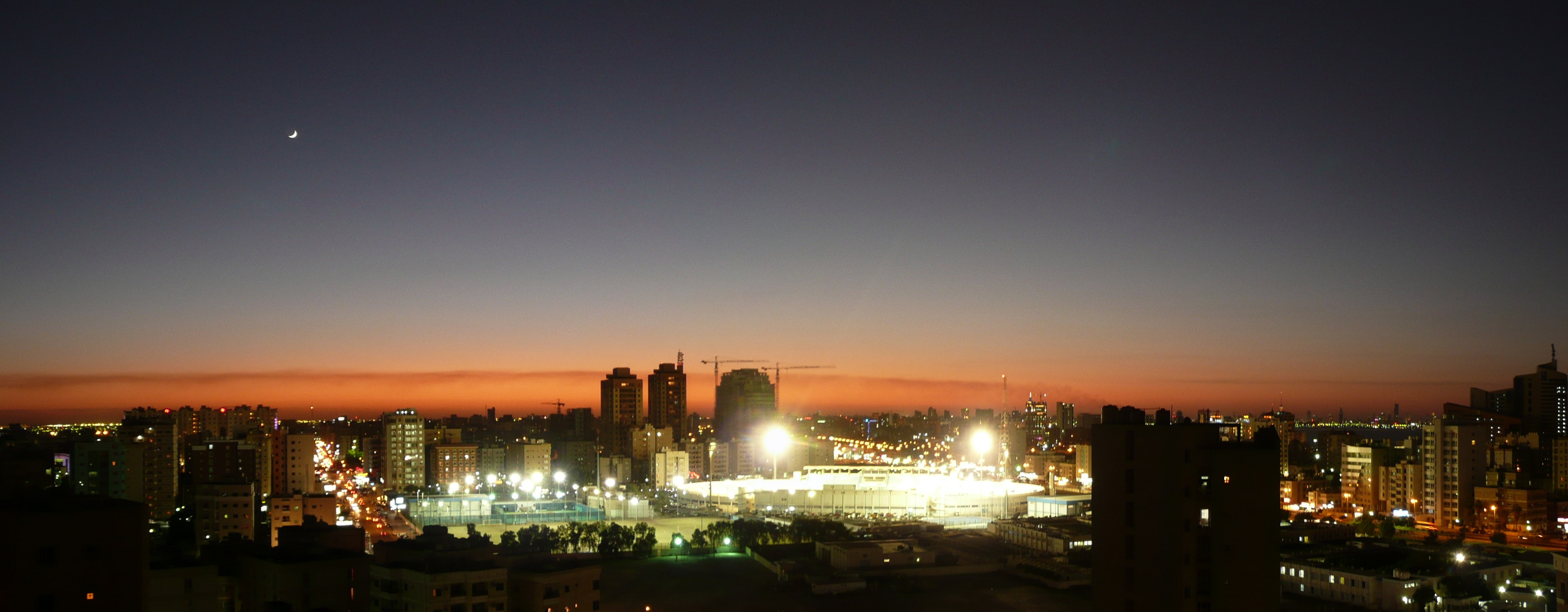 A stitched panorama of the evening view from our living room balcony in salmiya, Kuwait