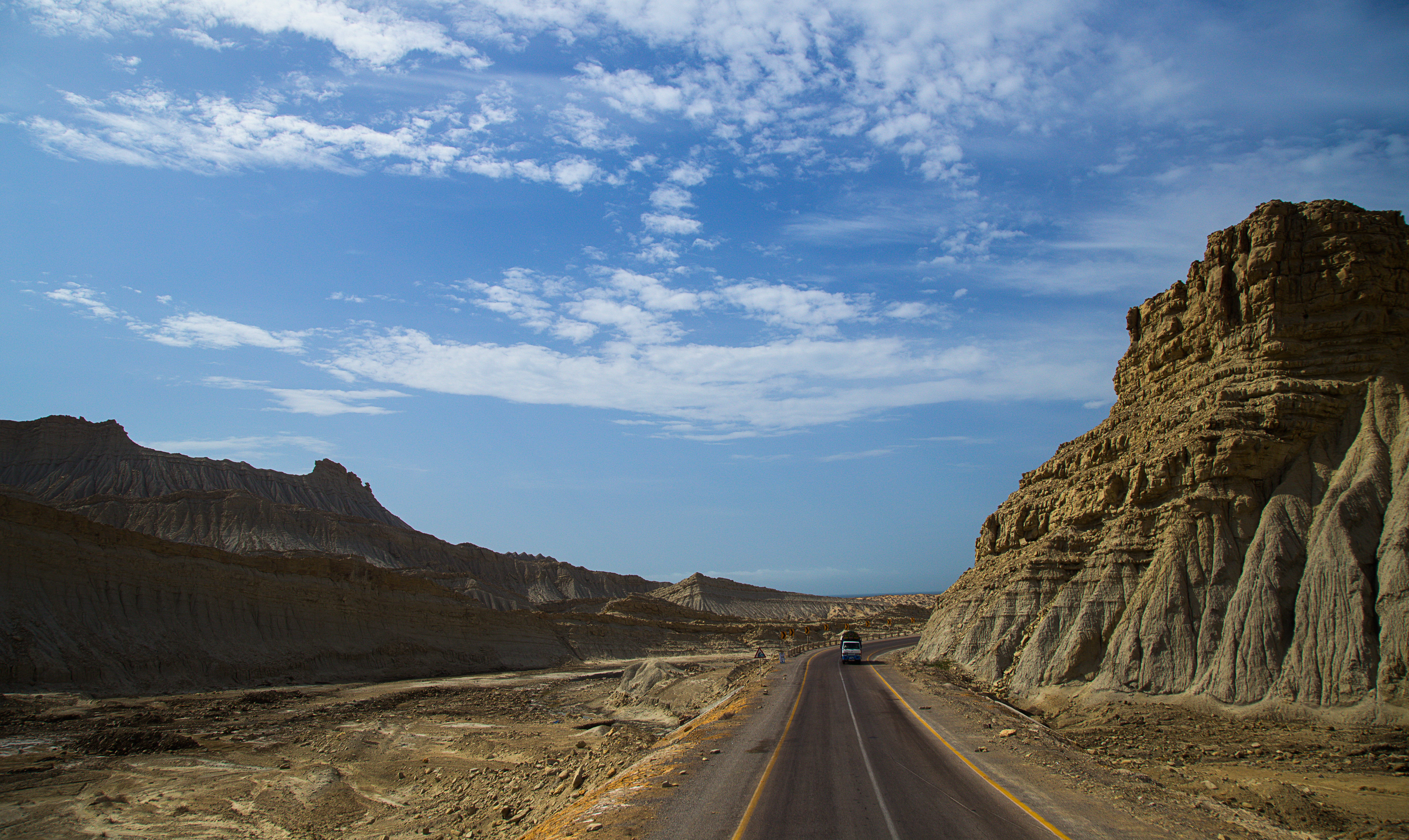 Makran coastal highway is most beautiful and prime national highway (N-10) of Pakistan, which is 653km long. It joins Karachi with Gwadar by passing the town Ormara and Pasni. During passage there are stunning dessert, mountains area, striking clear sky and stunning view of Arabian Sea.