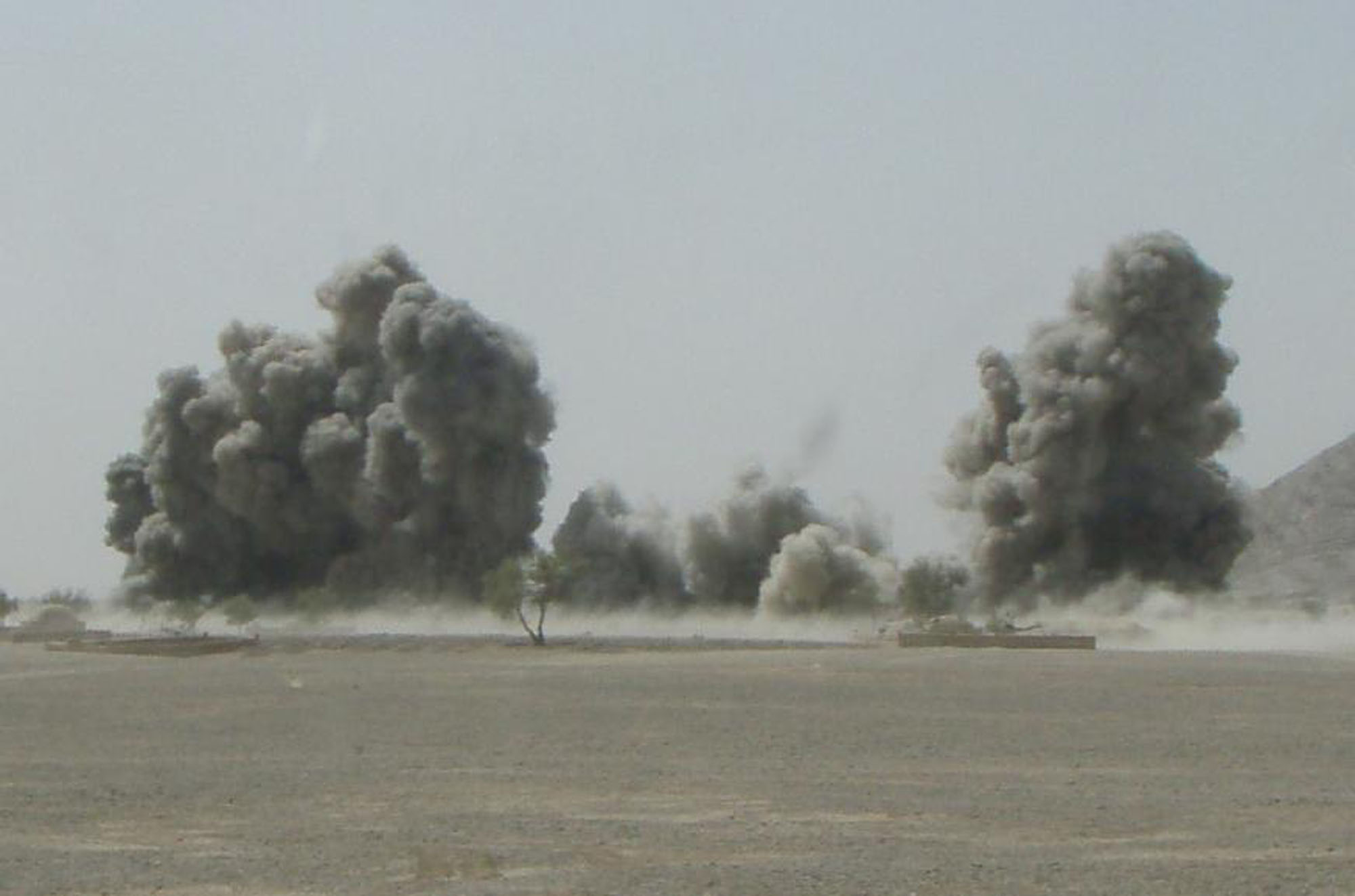 Smoke billows from a 500-pound bomb dropped during the intense battle for the city of Shewan. During the battle, Marine snipers attached to Task Force 2d Battalion, 7th Marine Regiment, Special Purpose Marine Air Ground Task Force Afghanistan, killed more than 50 insurgents and wounded several more.