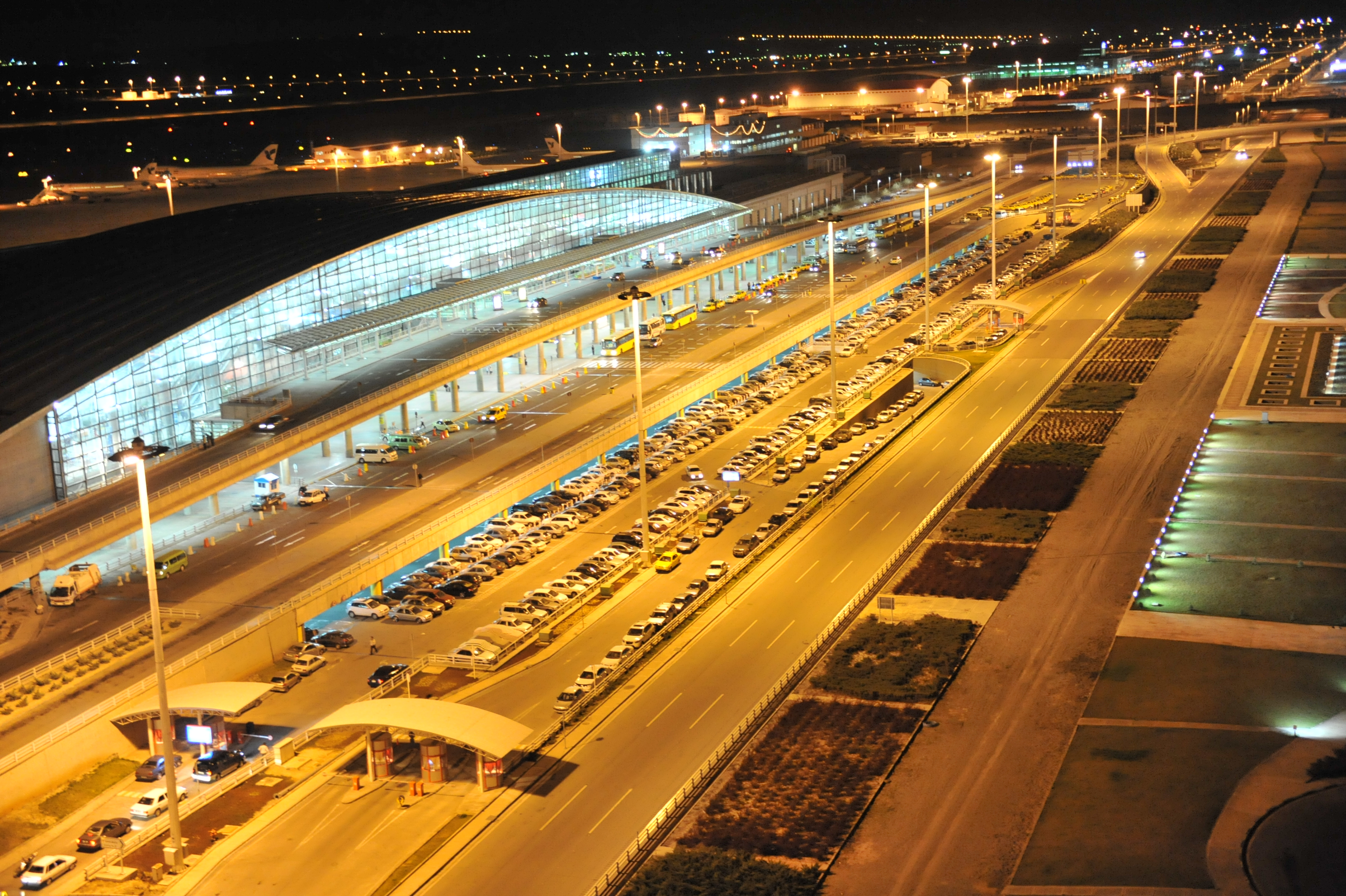 Photograph of Tehran Imam Khomeini International Airport at night.