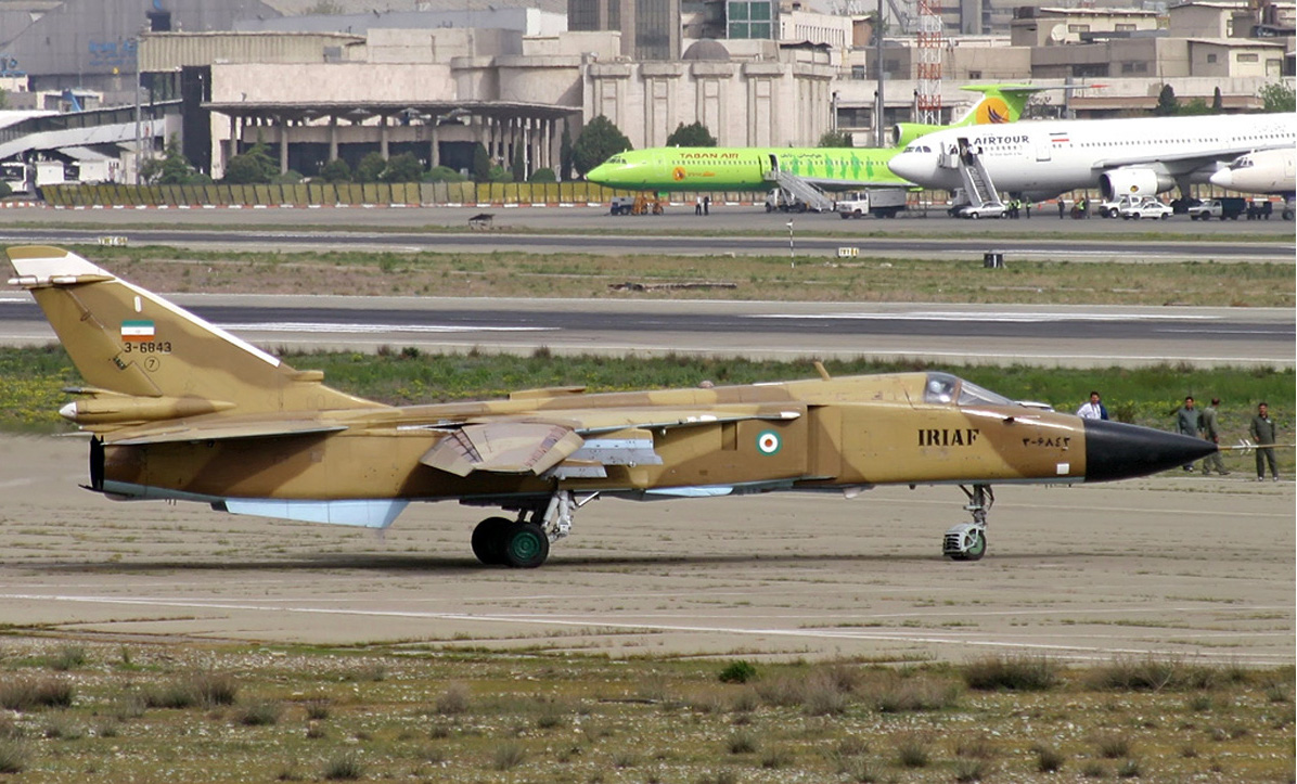A IRIAF Su-24 ready to takeoff from Mehrabad International Airport for a training flight.