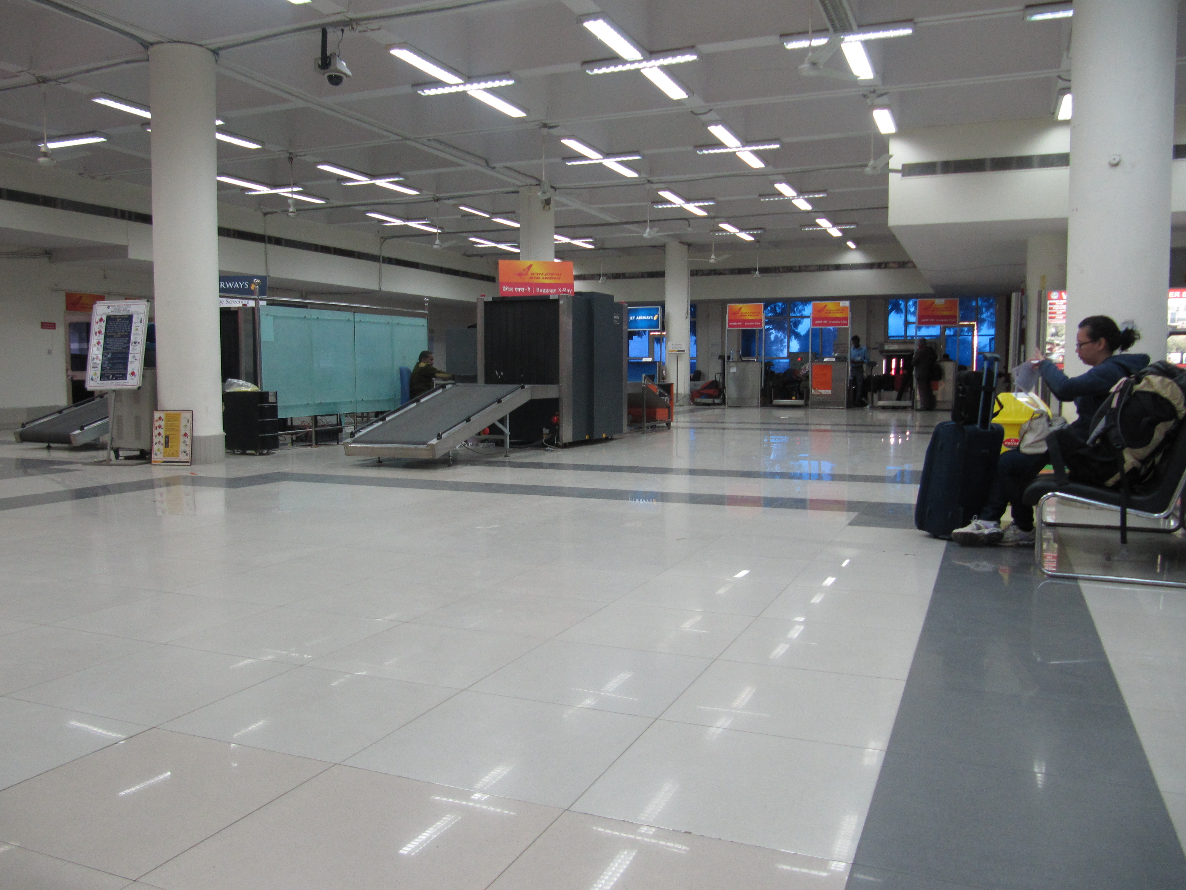 Inside Jodhpur Airport, facing Air India and Jet Airways ticketing and baggage screening area.