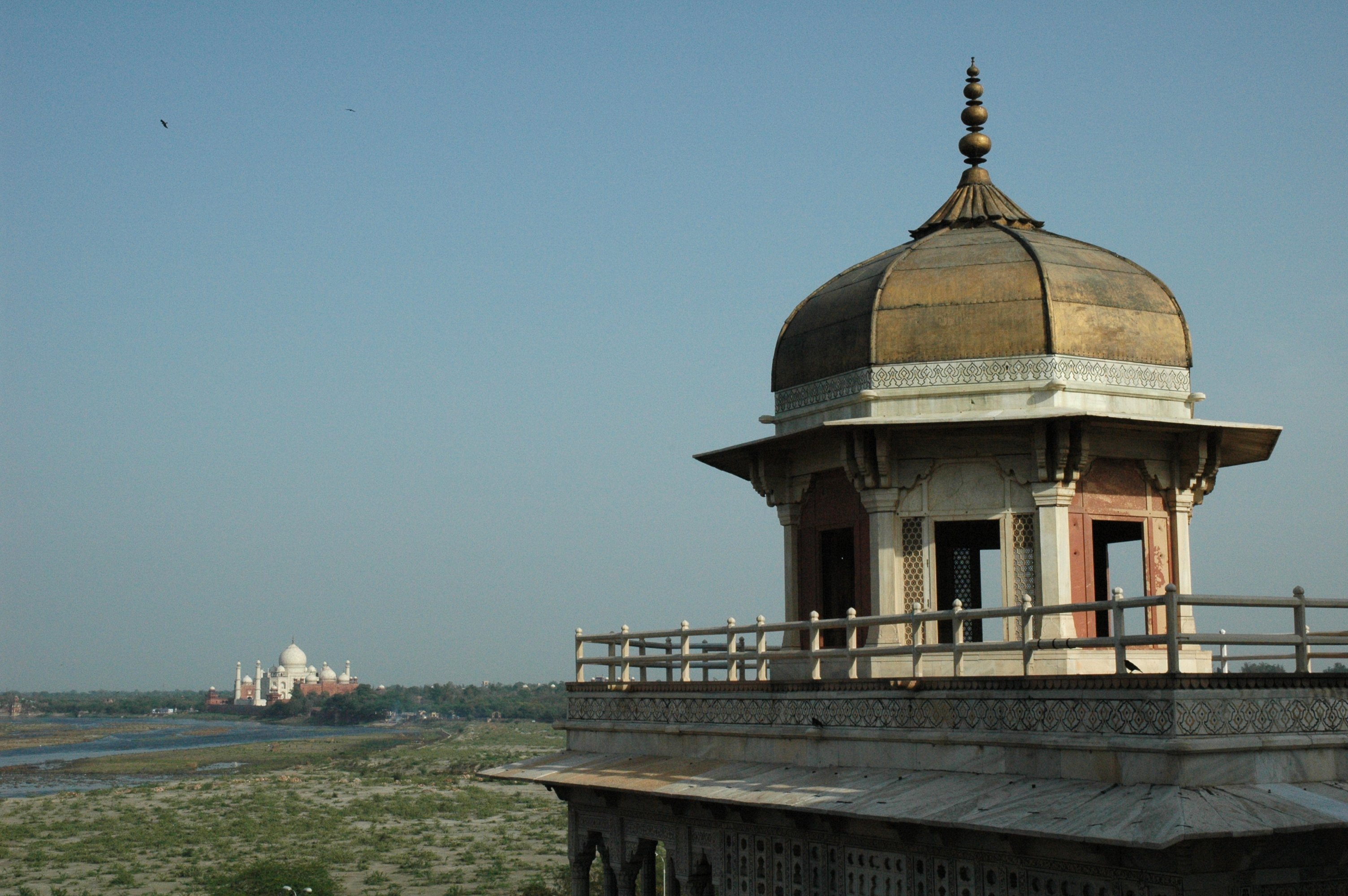 The Taj and the Yamuna River from the ramparts of Agra Fort.