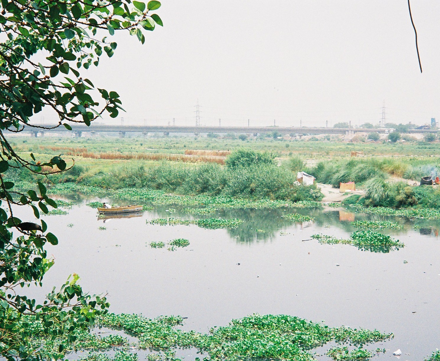 Yamuna river with railway bridge in the background -View from Salimgarh Fort