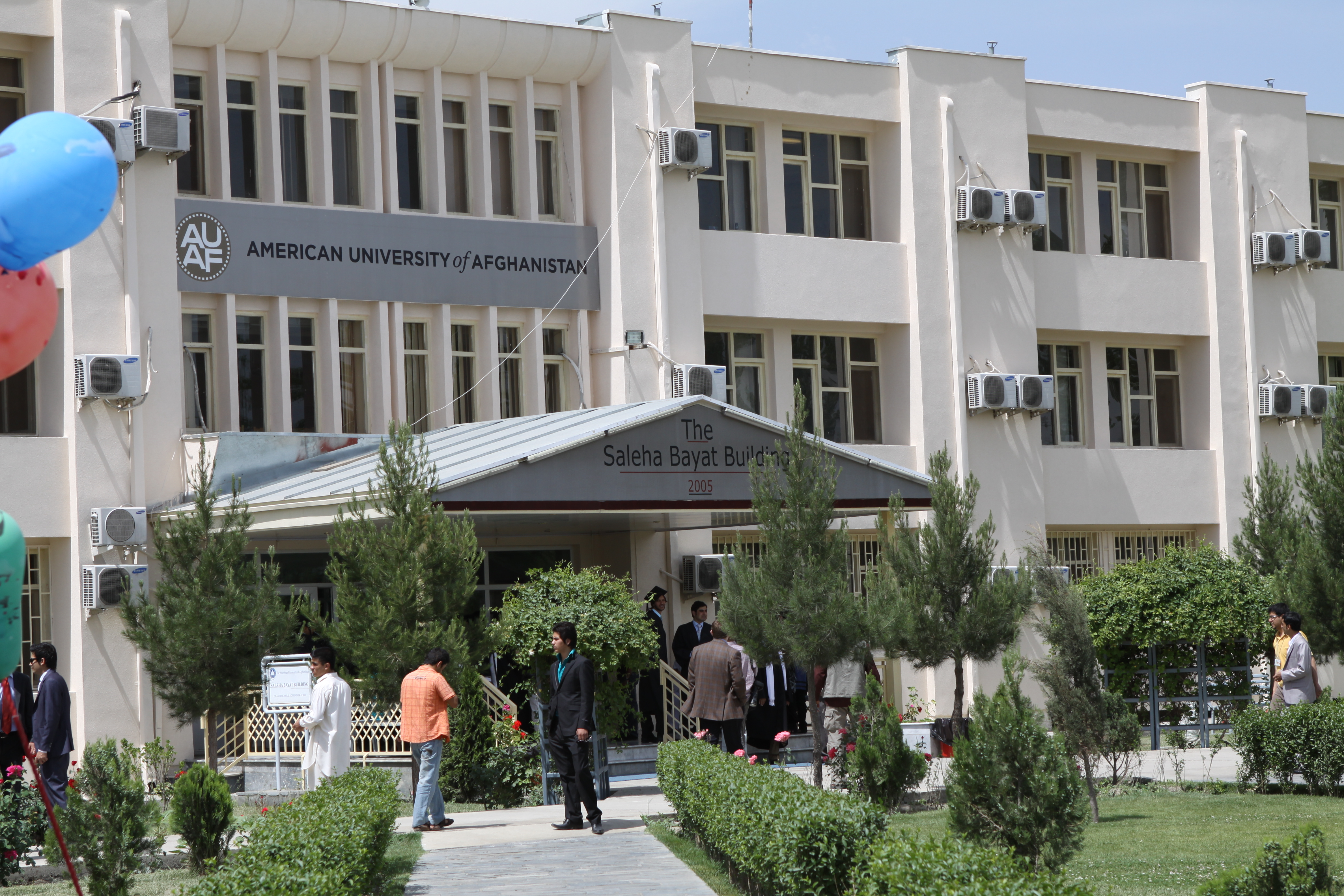 Entrance of the Saleha Bayat Building at the American University of Afghanistan in Kabul.