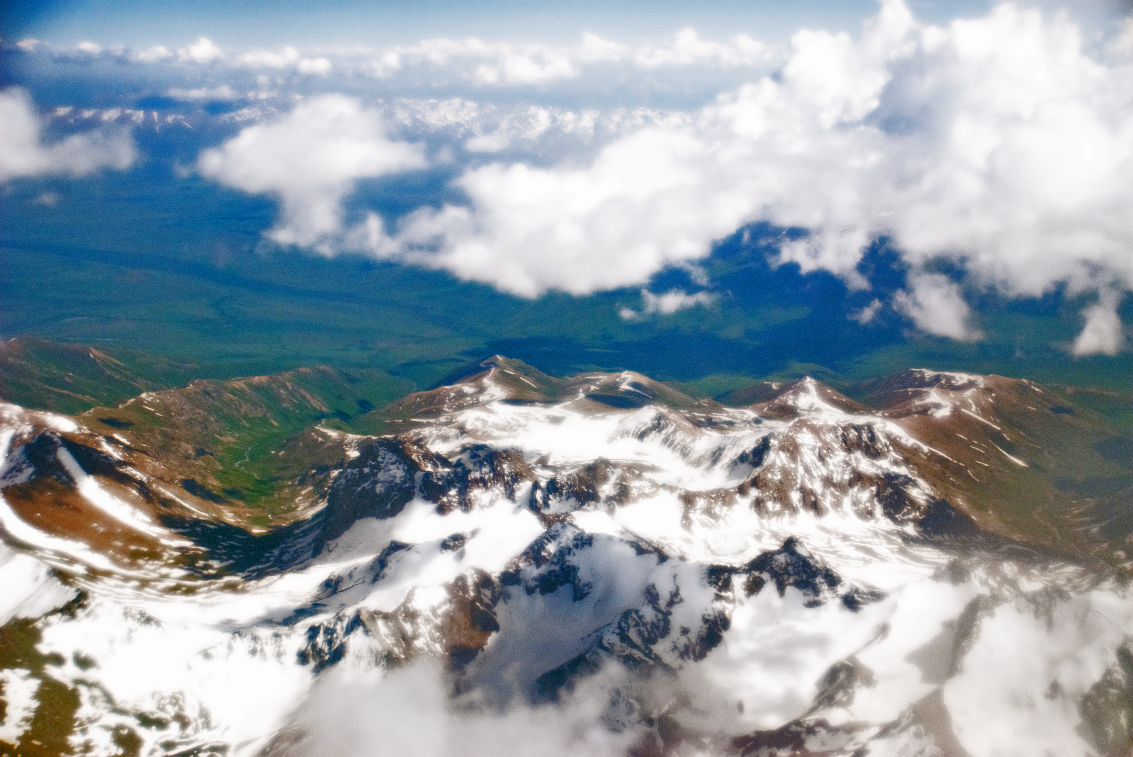 A view of the Pamir Mountains of Tajikistan from a Tajik Air airplane.