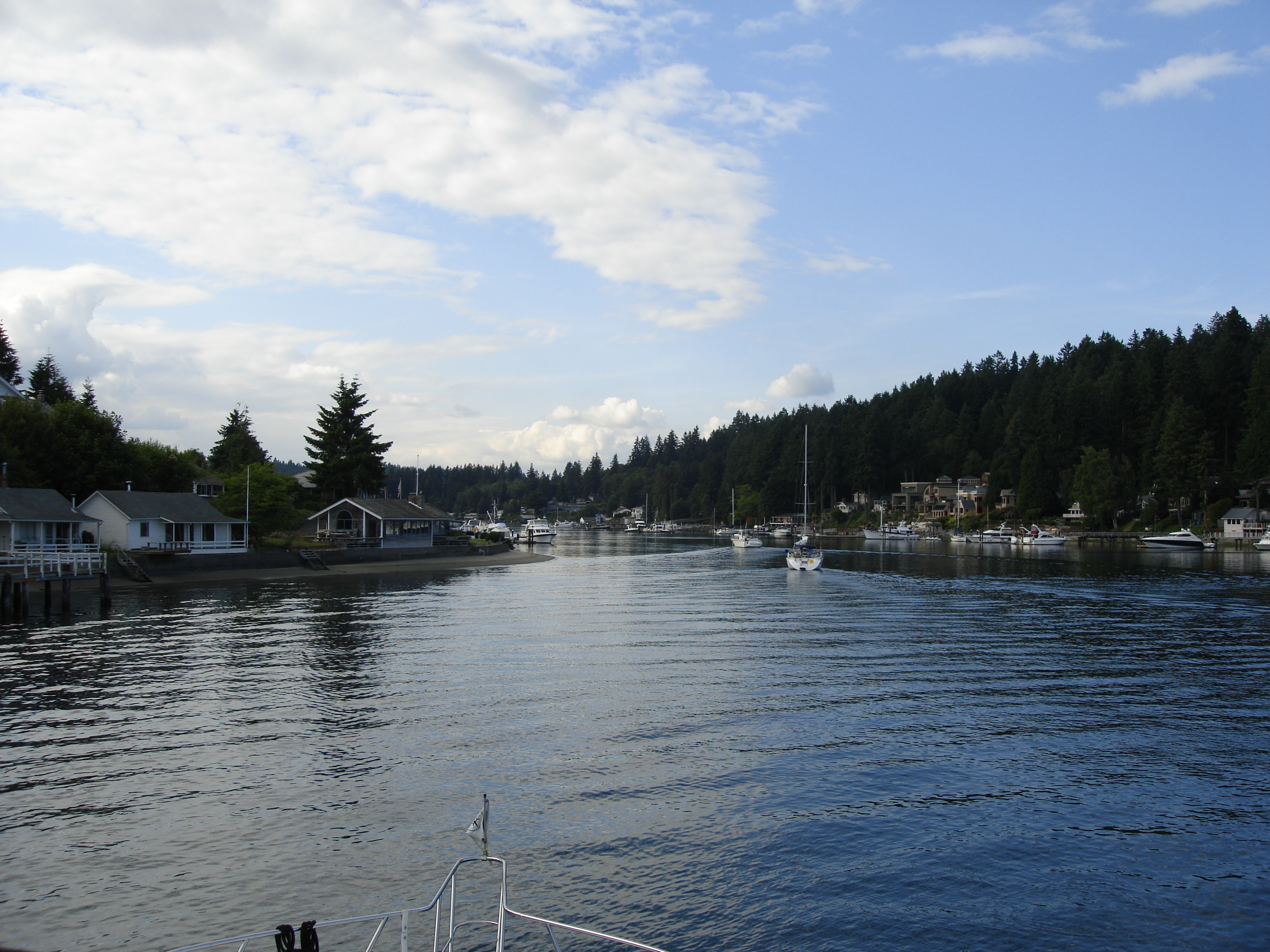 This is a picture of the entrance to Gig Harbor.  I was in town for a business trip, and a business associate and her husband took us to the Tides restaurant for dinner via their boat.