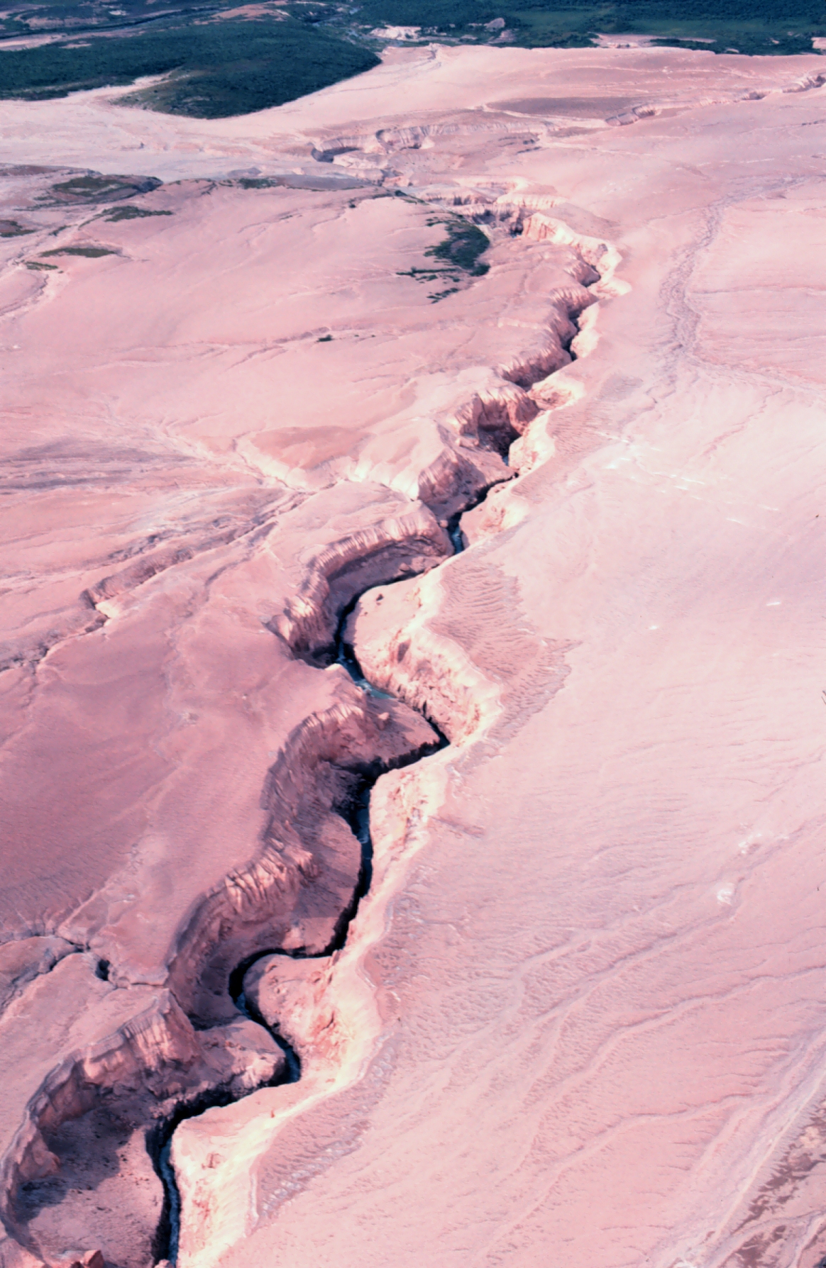 River eroding volcanic ash flow. Alaska Southwest, Valley of Ten Thousand Smokes.