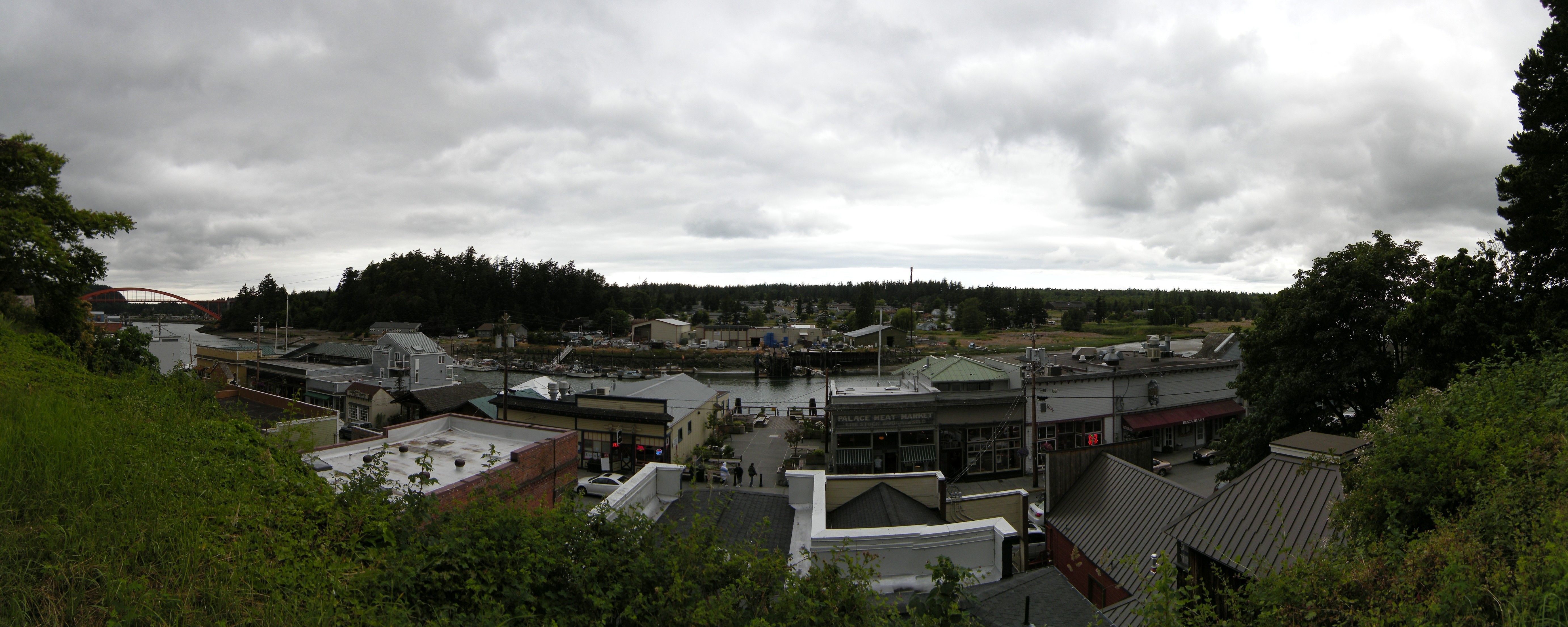 Downtown La Conner, Washington: part of 1st Avenue S., the Swinomish Channel, and the fishing port on the Swinomish Reservation across the channel.
This image was created with Hugin.