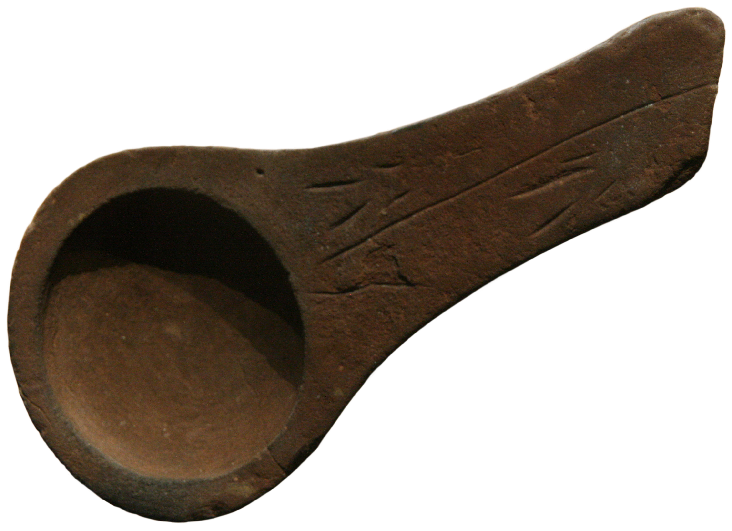 Oil lamp (exactly, deer fat lamp), found in Lascaux cave in Montignac, Dordogne, Aquitaine, France. Magdalenian culture, 17,000 BP. It can be viewed in the National Prehistory Museum in Les Eyzies-de-Tayac.