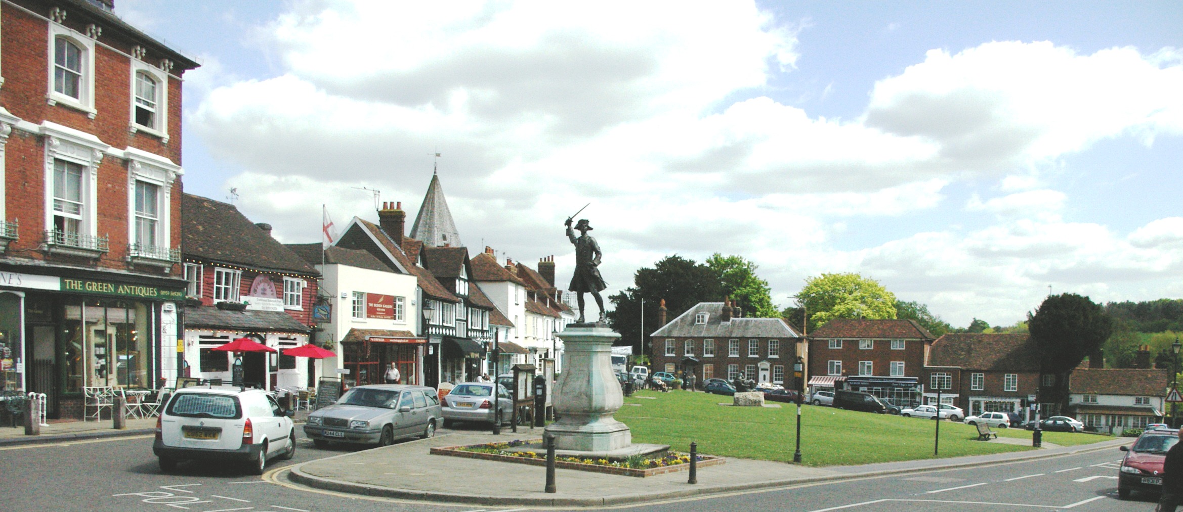 Westerham, Kent, with the statue of General Wolfe in the foreground.

Digital photo by me, Ross Burgess, 6 May 2005.