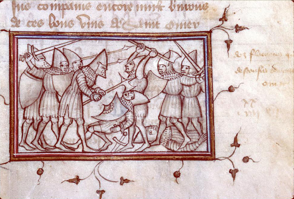 Bataille de Saint-Omer, juillet 1340. Enluminure tirée d'un manuscrit des Fleurs des histoires.
