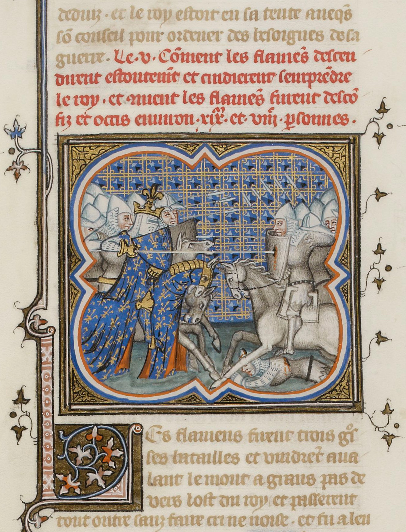 Bataille de Cassel (1328). Enluminure des Grandes Chroniques de France, XIVe siècle. Paris, Bibliothèque nationale de France, Département des manuscrits, Français 2813, folio 355 verso.